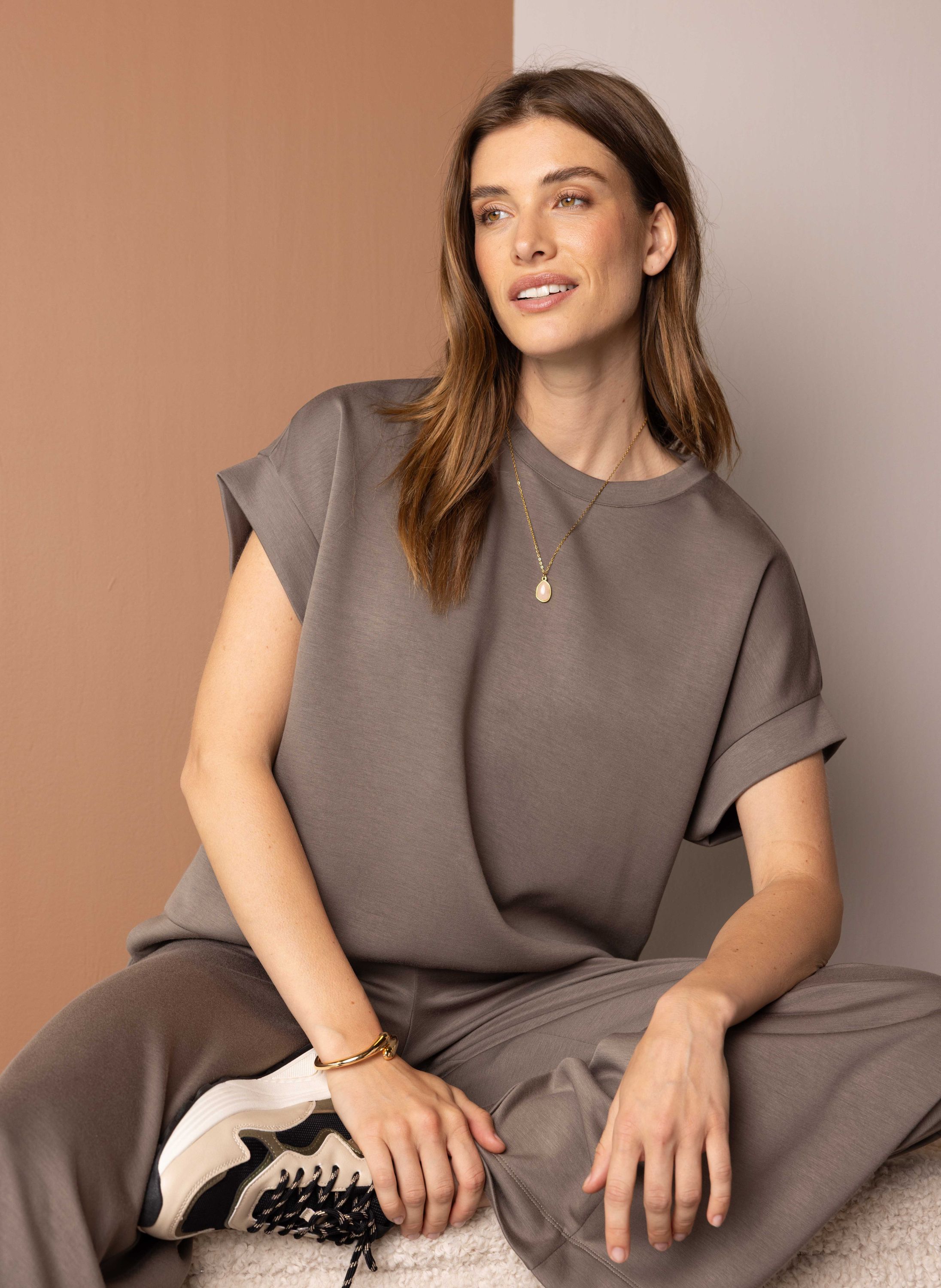 Norah Taupe shirt met splitten taupe 216331-204-40