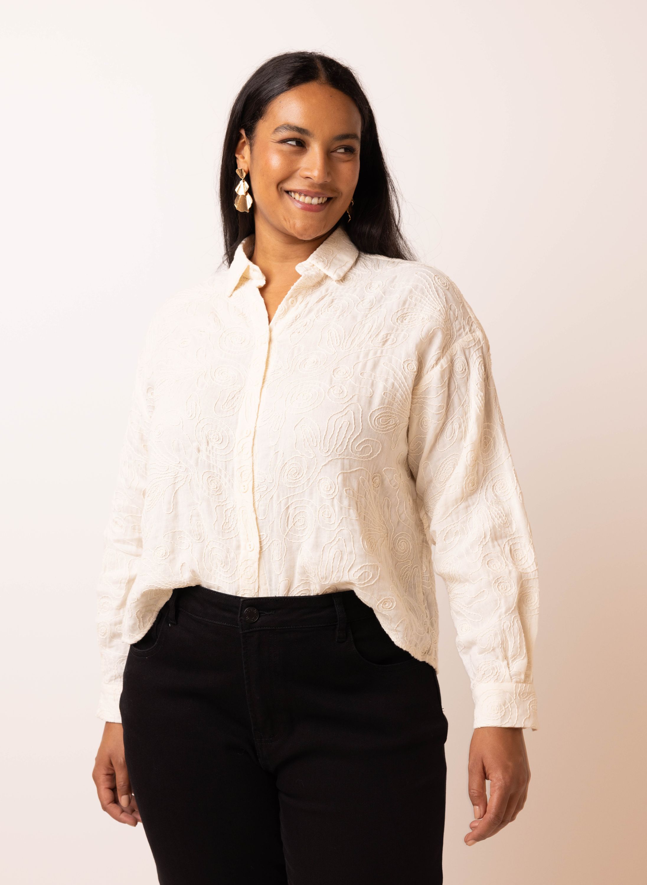 Norah Ecru blouse met borduursels ecru 216353-102