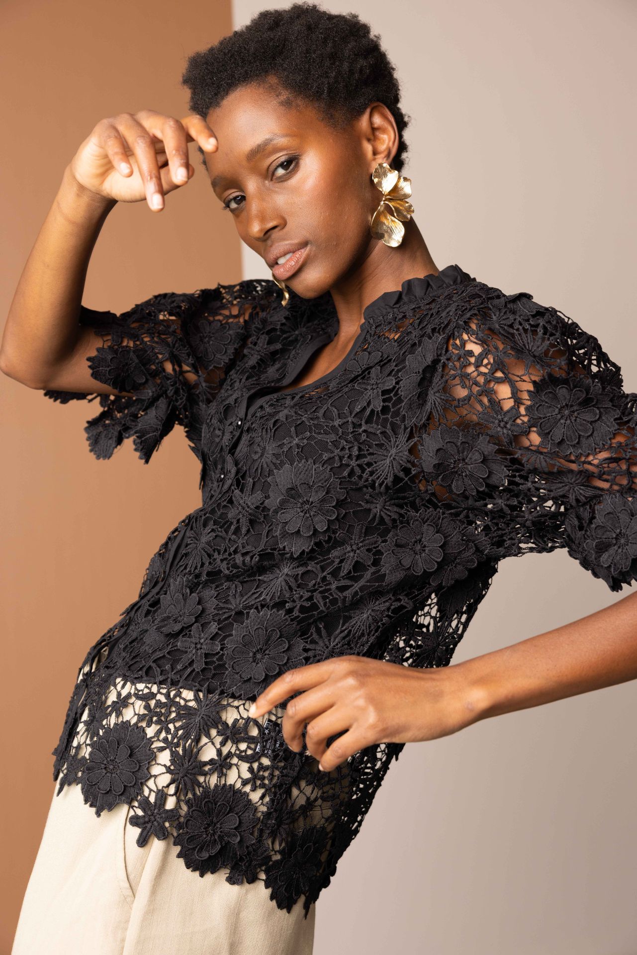 Norah Zwarte kanten blouse black 216365-001-36