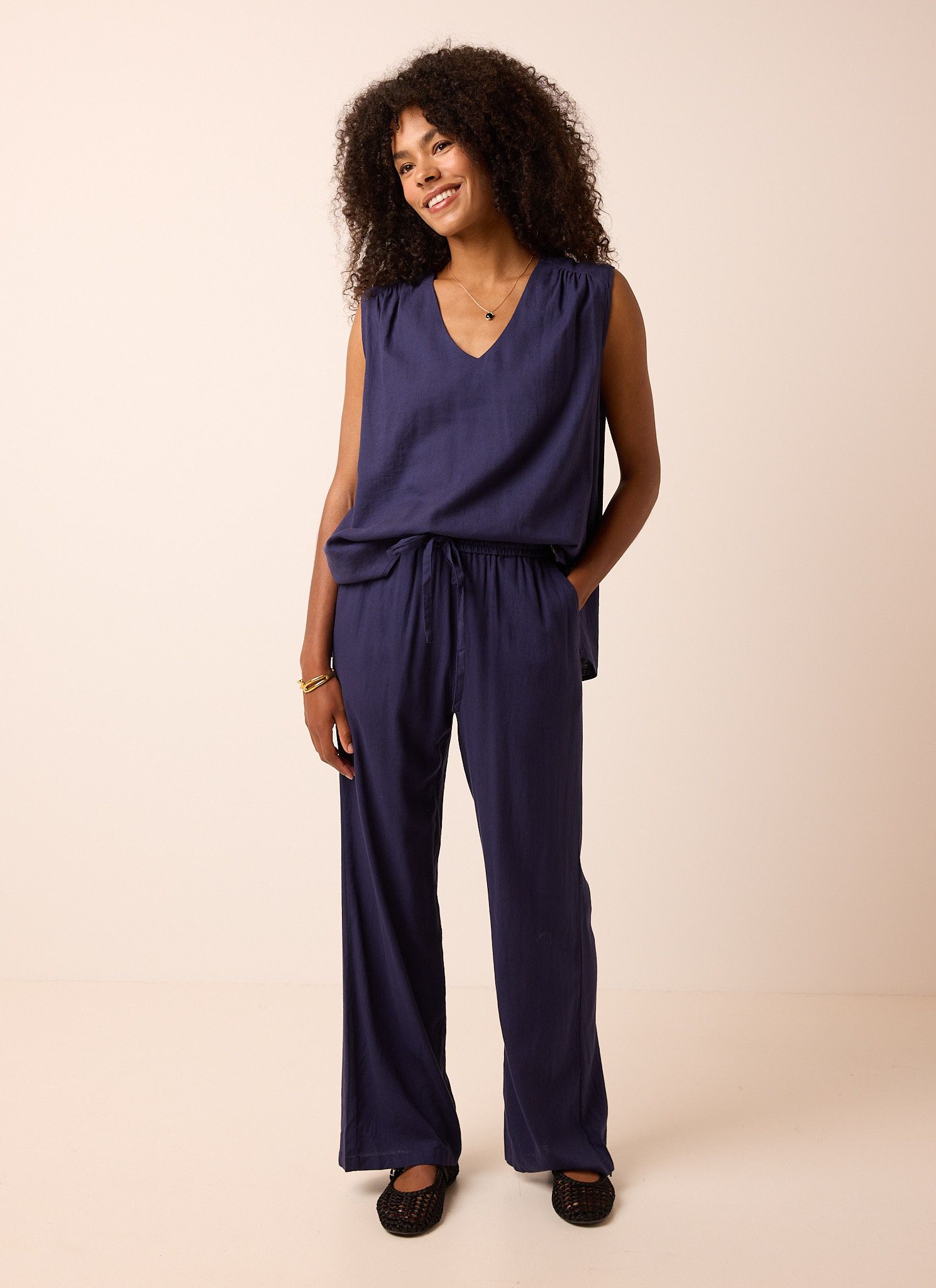 Norah Wide fit broek | Blauw navy 216368-492