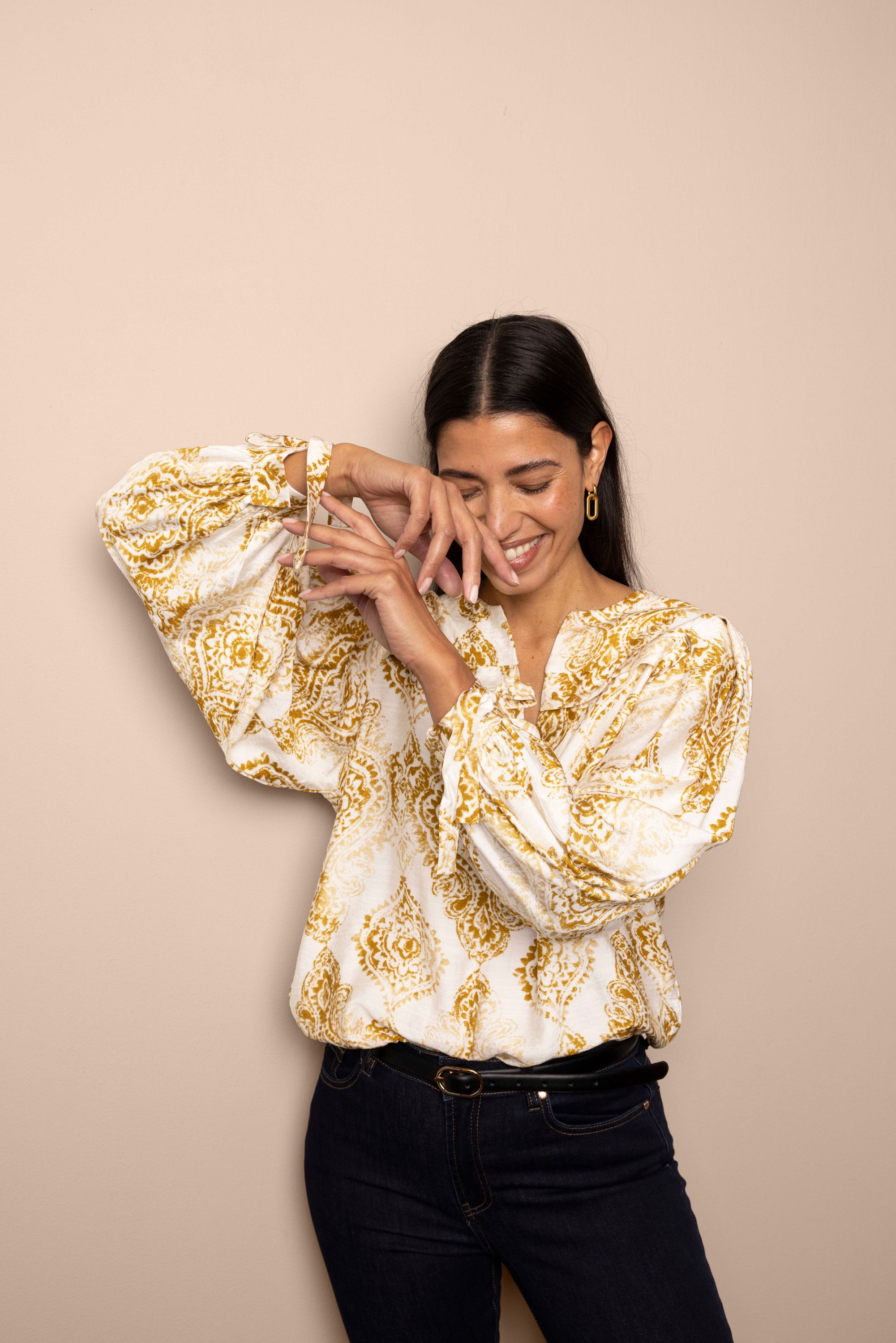 Norah Ecru blouse blouse met sierlijke print green/ecru 216371-541