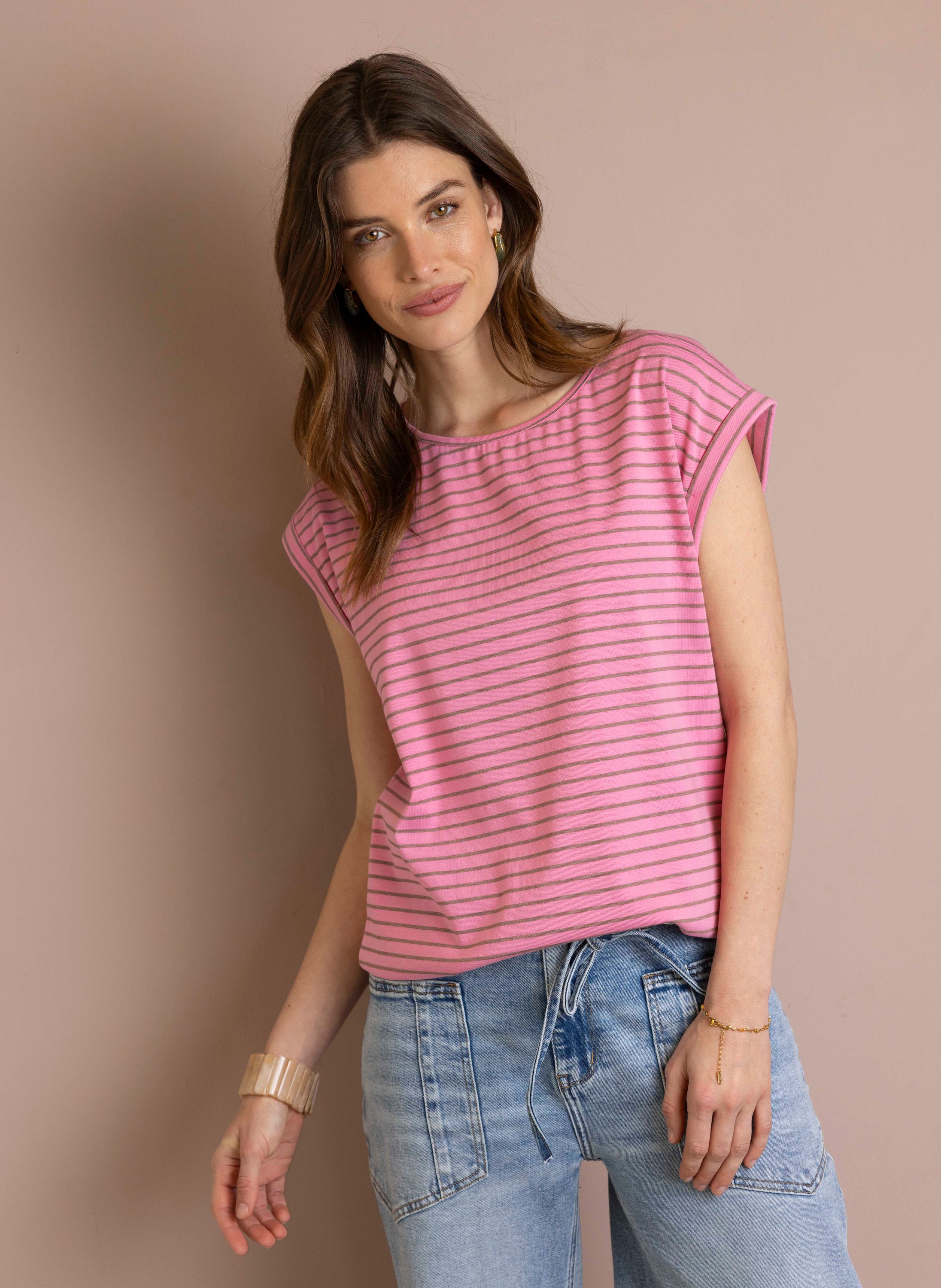 Norah Roze/bruin gestreept shirt pink/white 216401-931