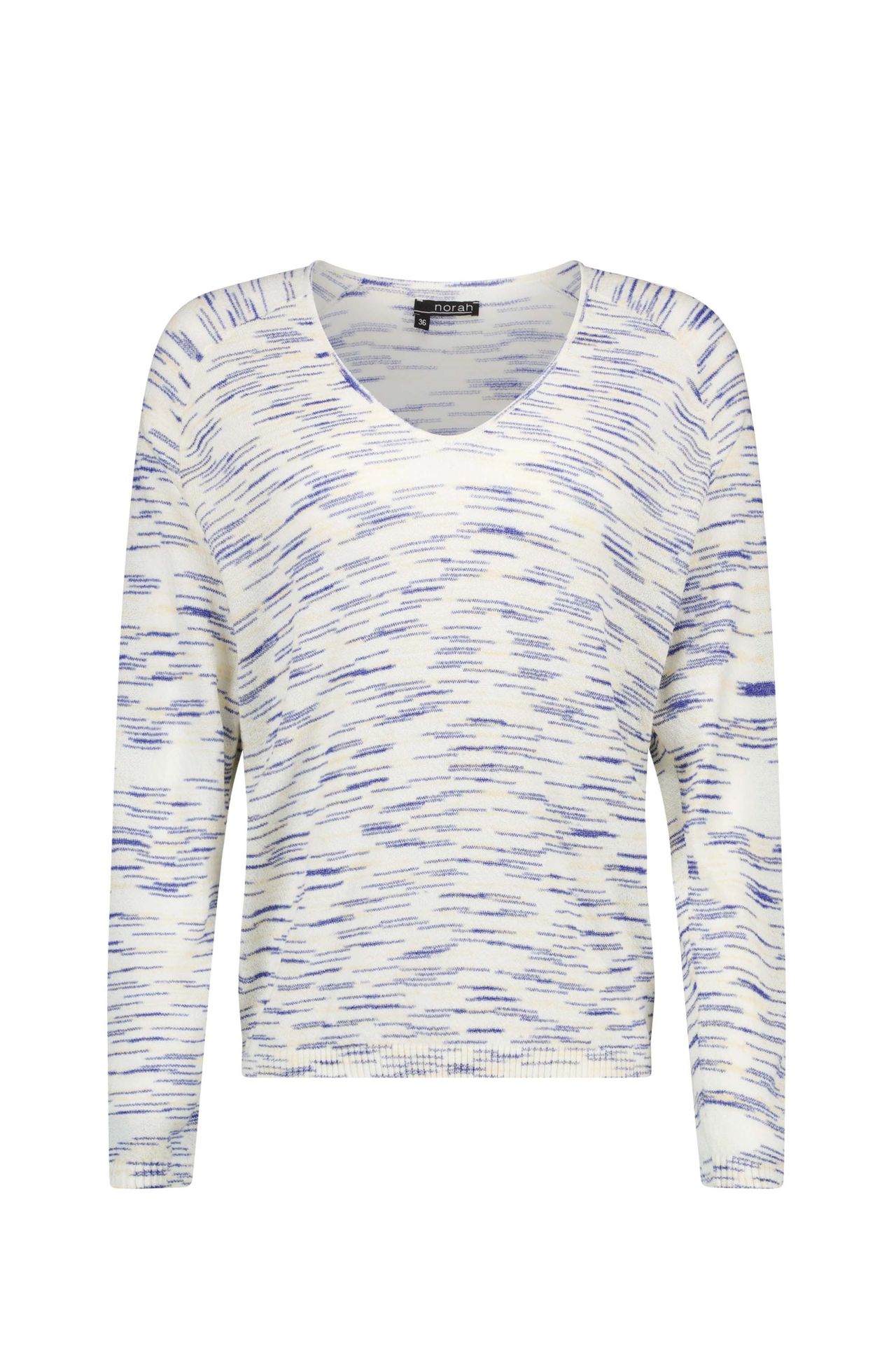 Norah Fijngebreide ecru trui met streeppatroon ecru/blue 216415-174-34