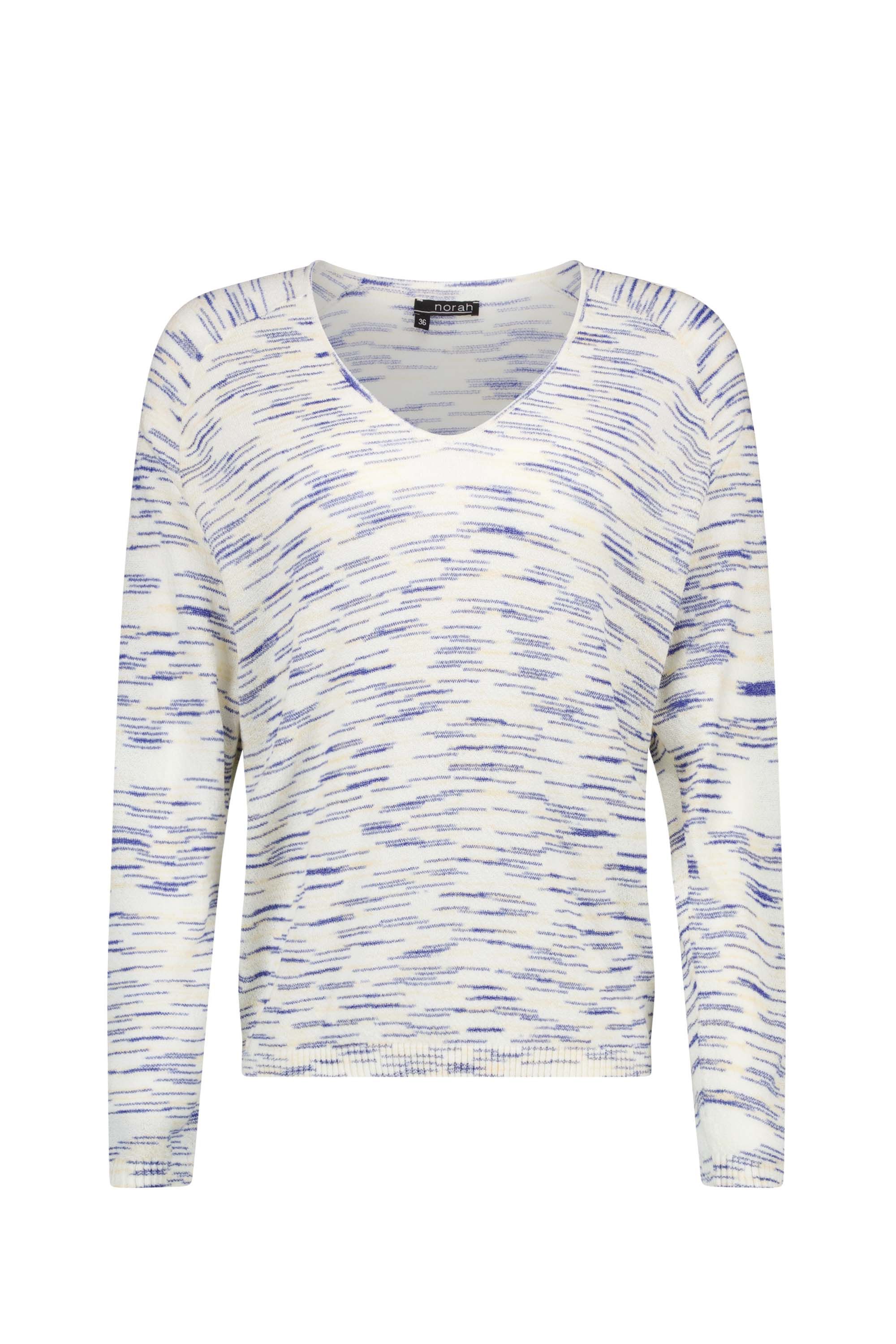 Norah Fijngebreide ecru trui met streeppatroon ecru/blue 216415-174