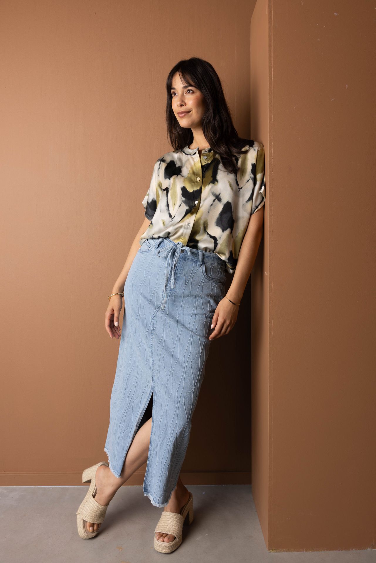 Norah Blauwe maxi denim rok met ceintuur light blue 216417-401