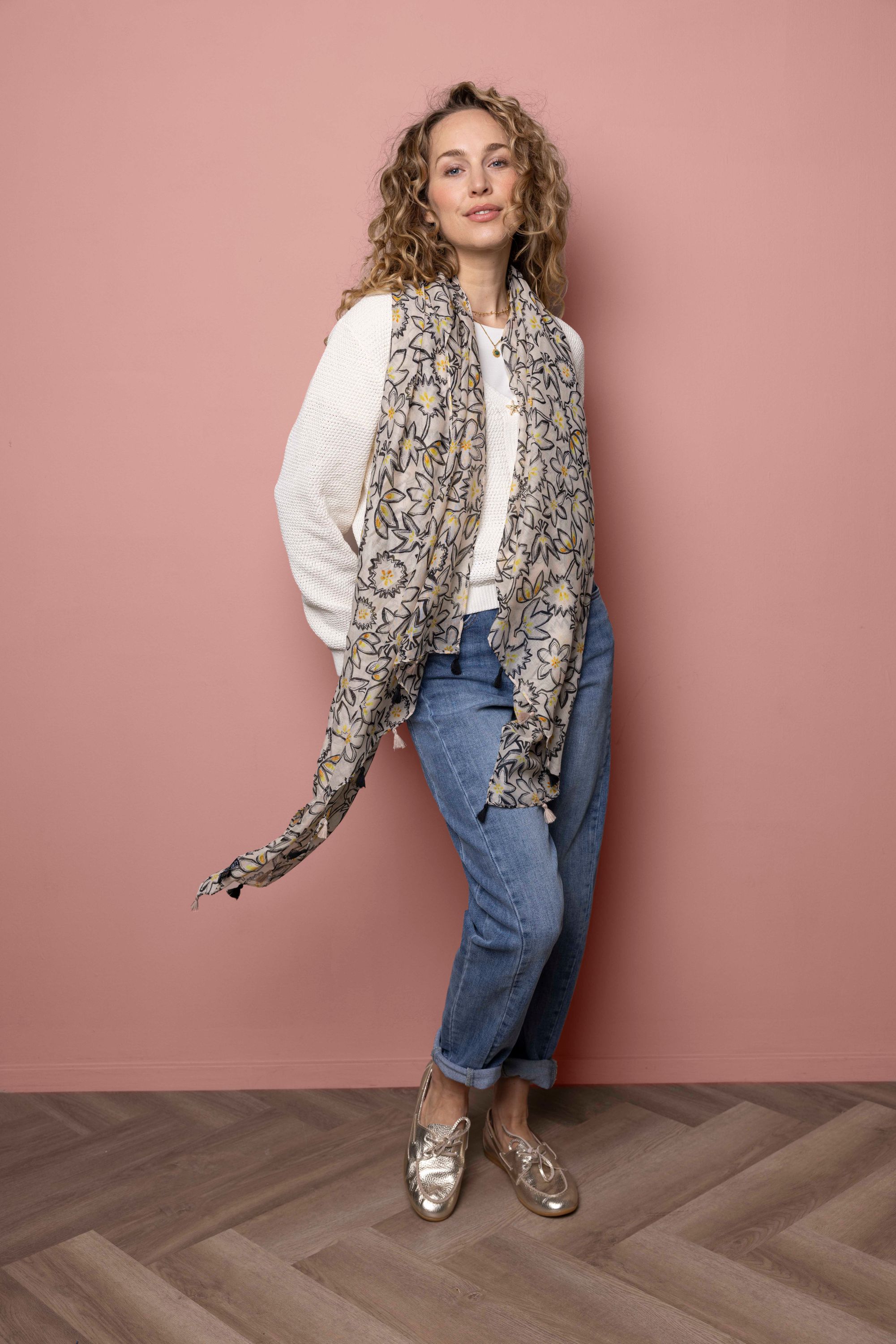 Norah Sjaal met botanische print ecru multicolor 216437-122