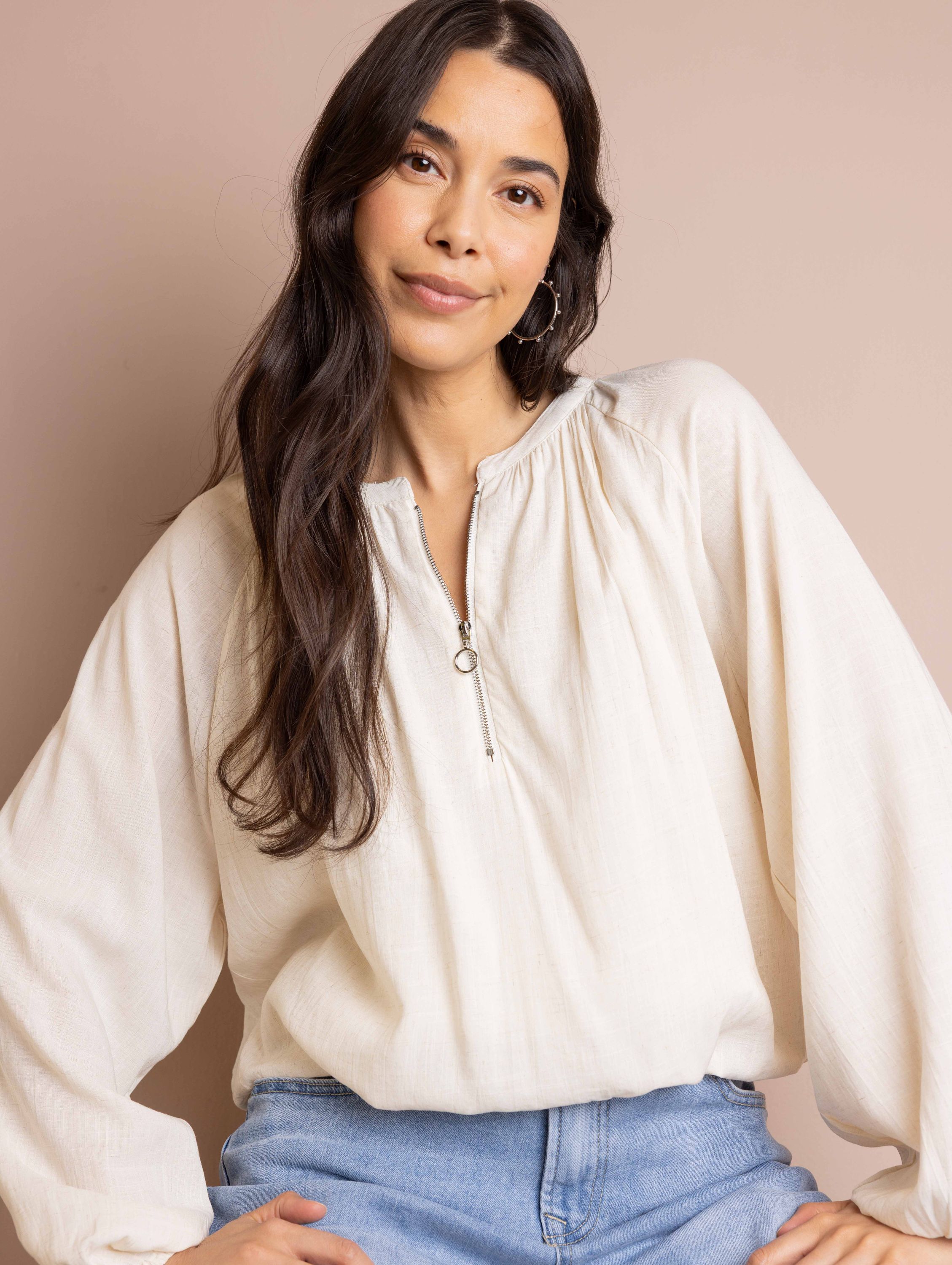 Norah Ecru blouse met plooidetail ecru 216449-102