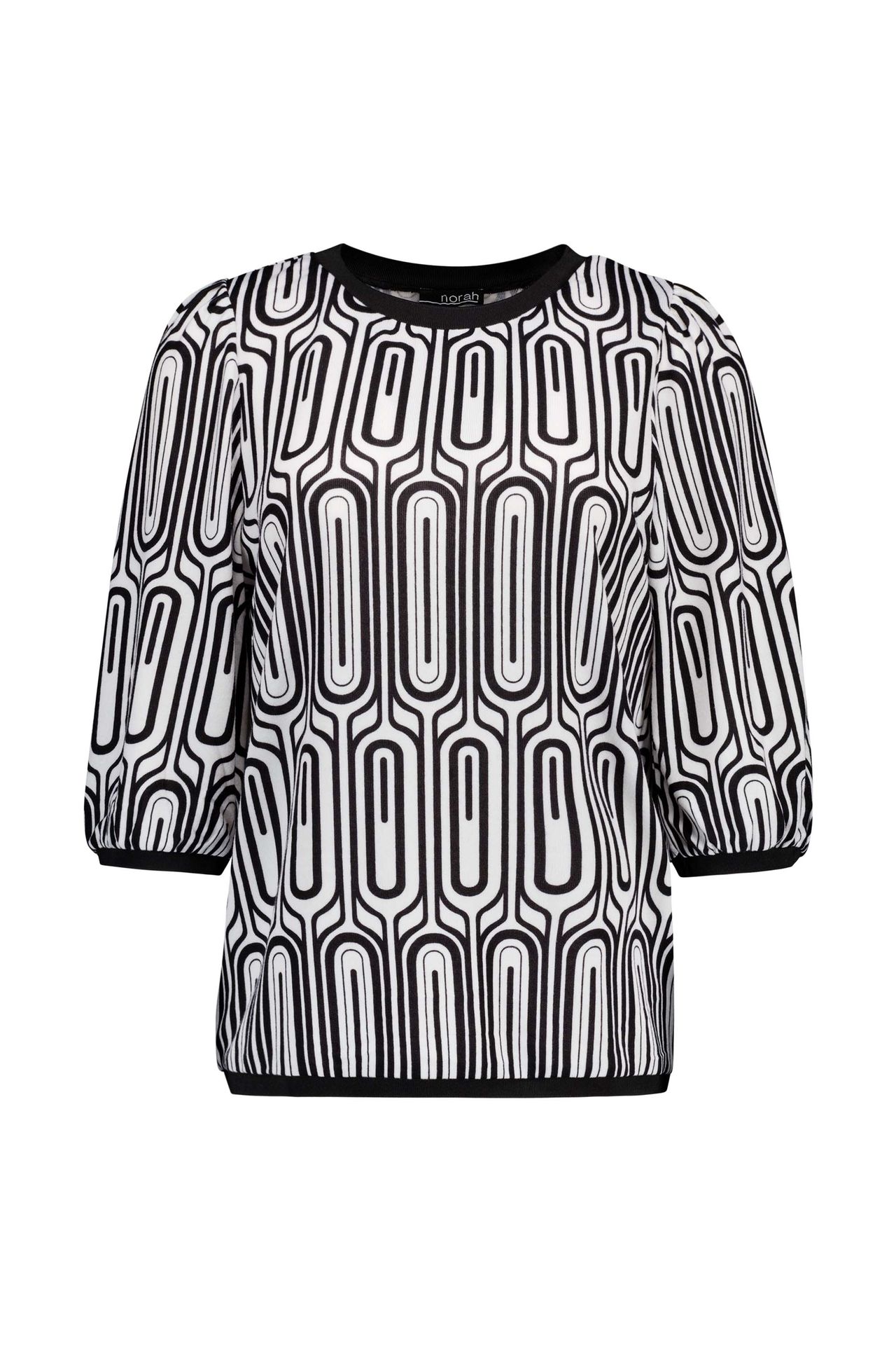Norah Zwart/wit shirt met retro print black/ecru 216452-041-48