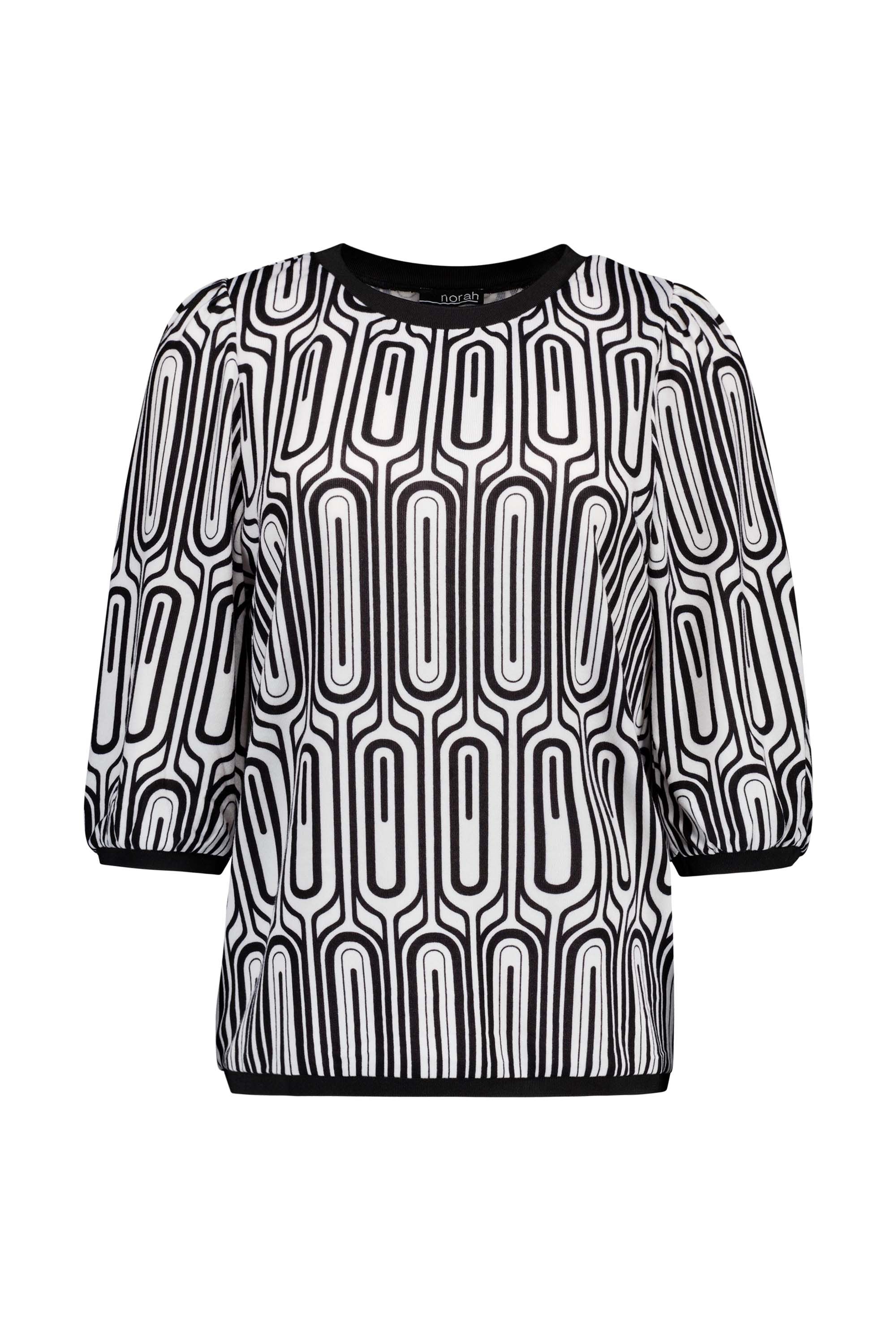 Norah Zwart/wit shirt met retro print black/ecru 216452-041-48