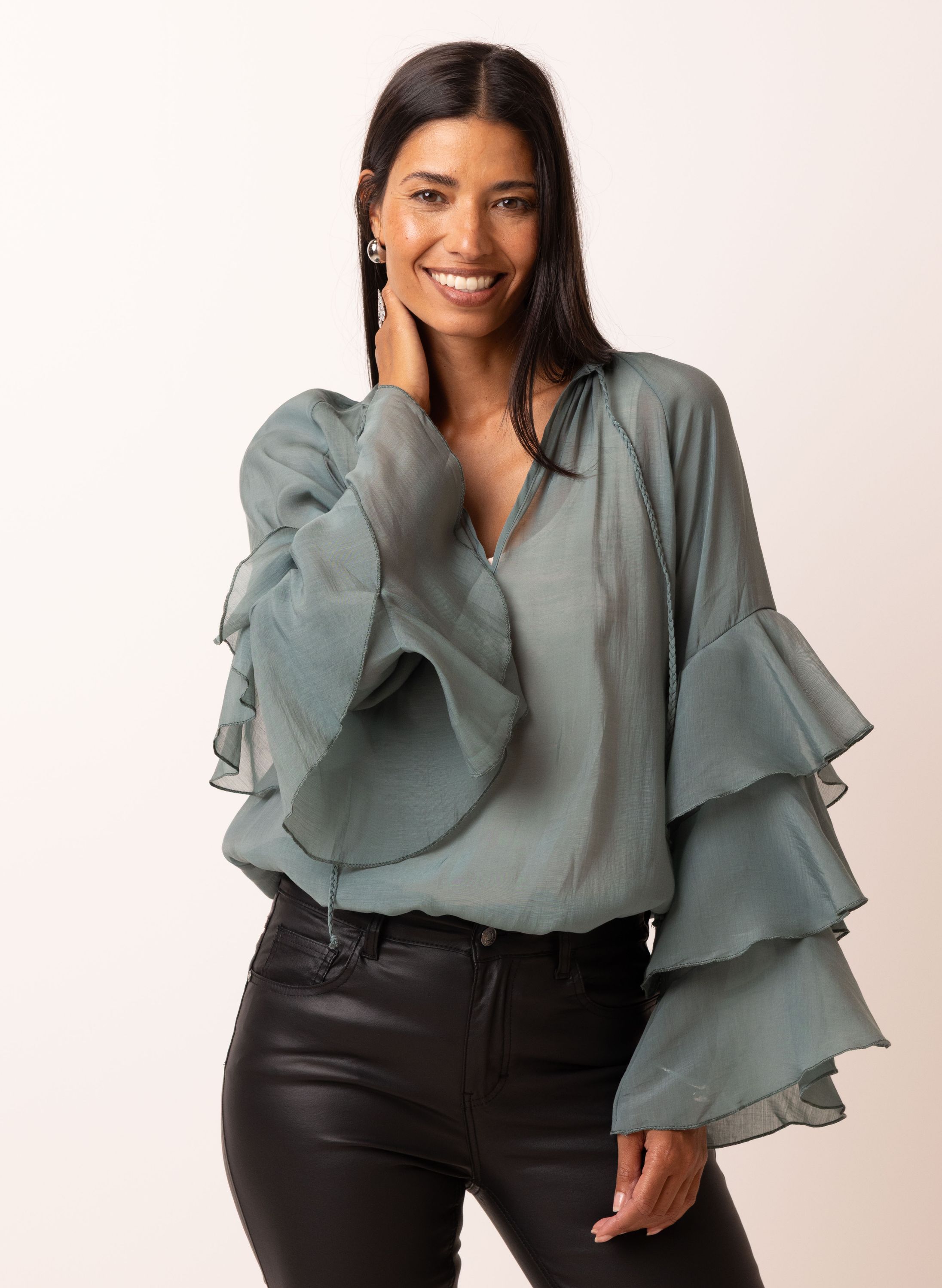 Norah Groene blouse met volants sea green 216469-575-48