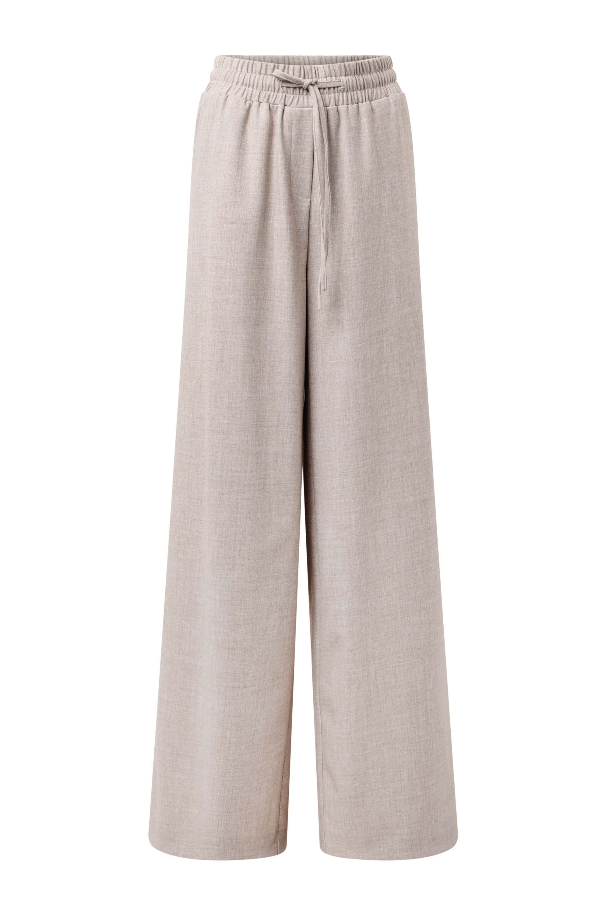 Norah Zandkleurige wijde broek met elastische tailleband sand melange 216474-151