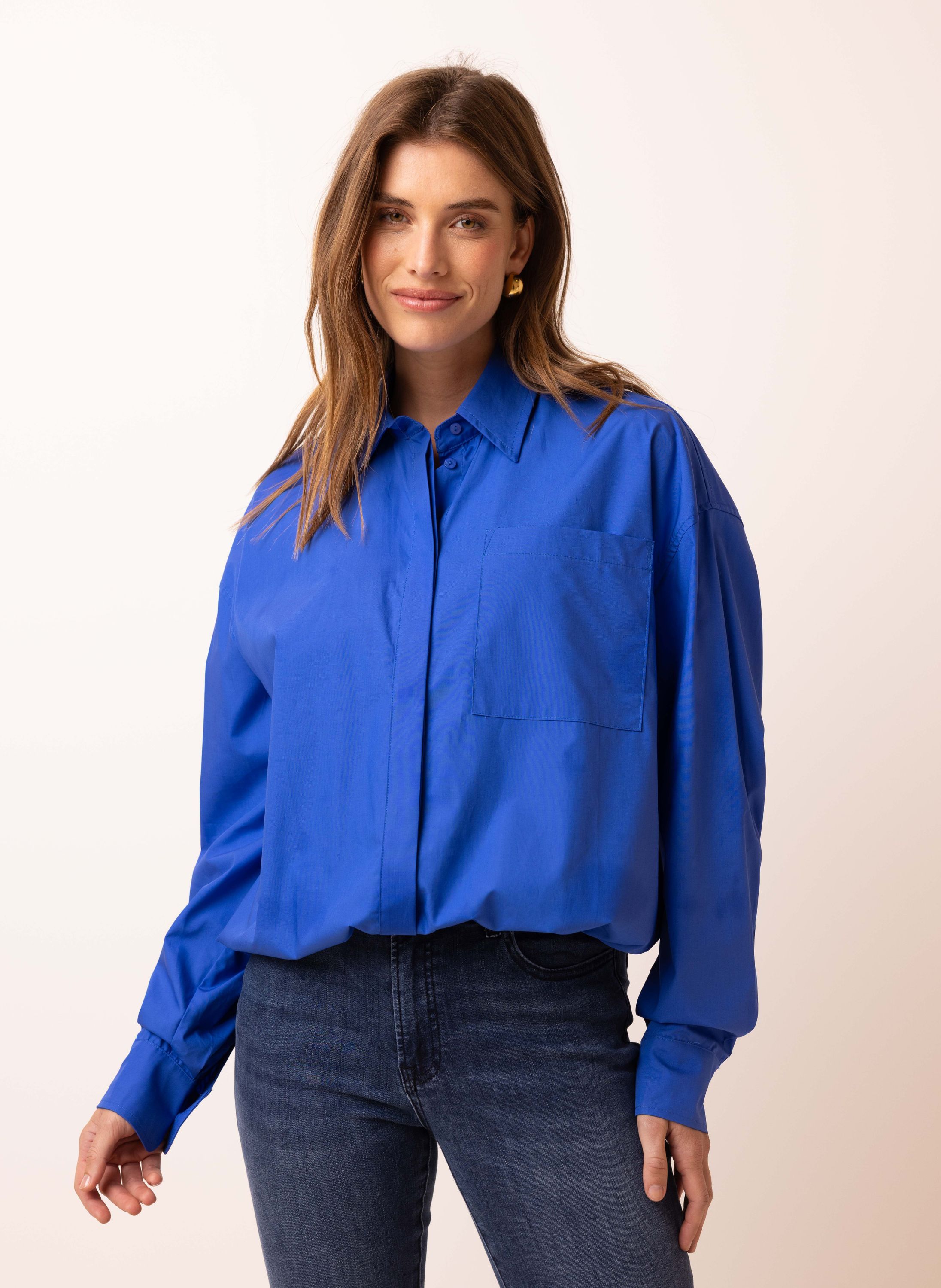 Norah Kobaltblauwe blouse met trekkoord cobalt 216475-468