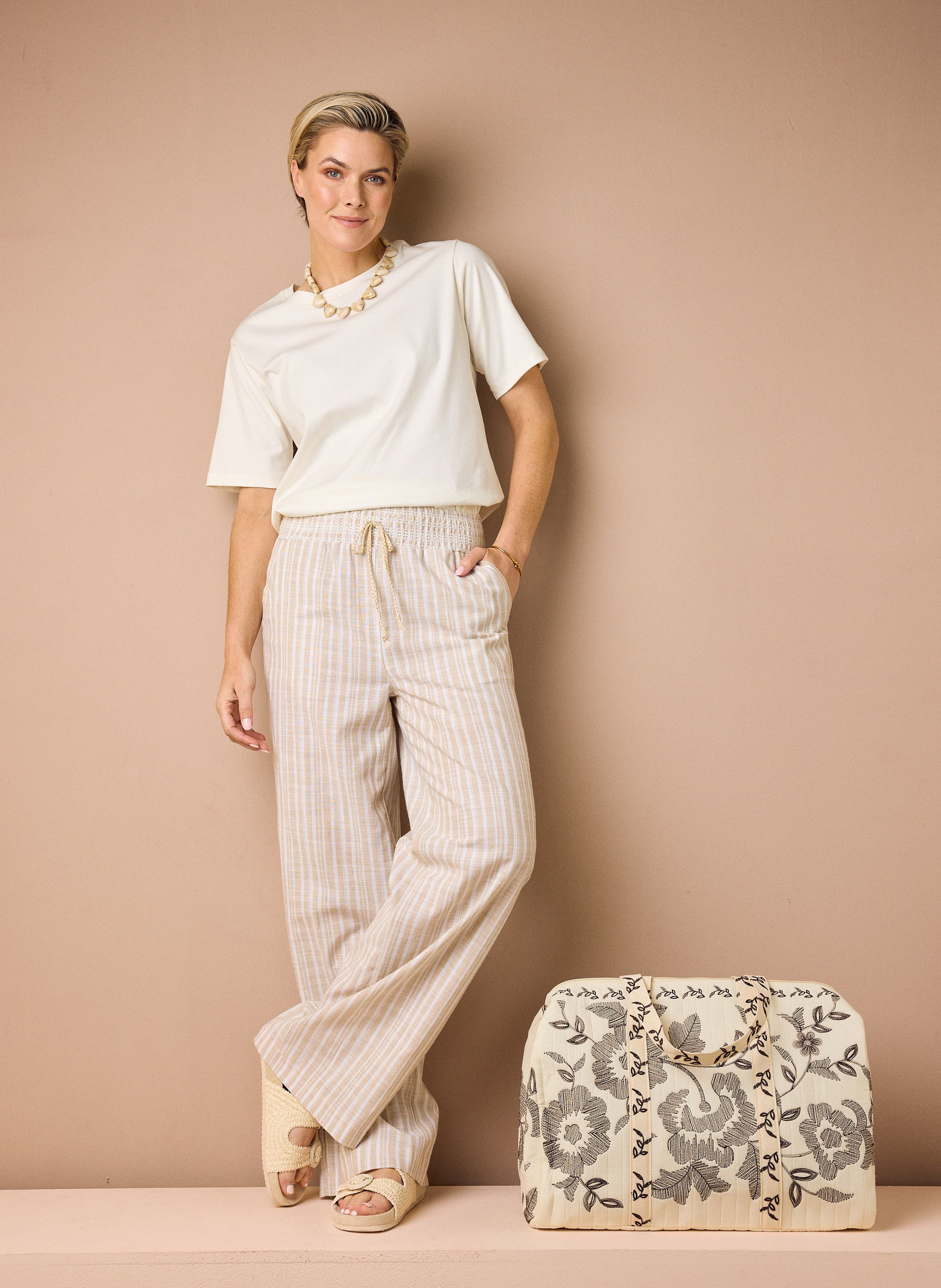 Norah Wie fit broek | Ecru/Bruin | Gestreept ecru/brown 216519-172