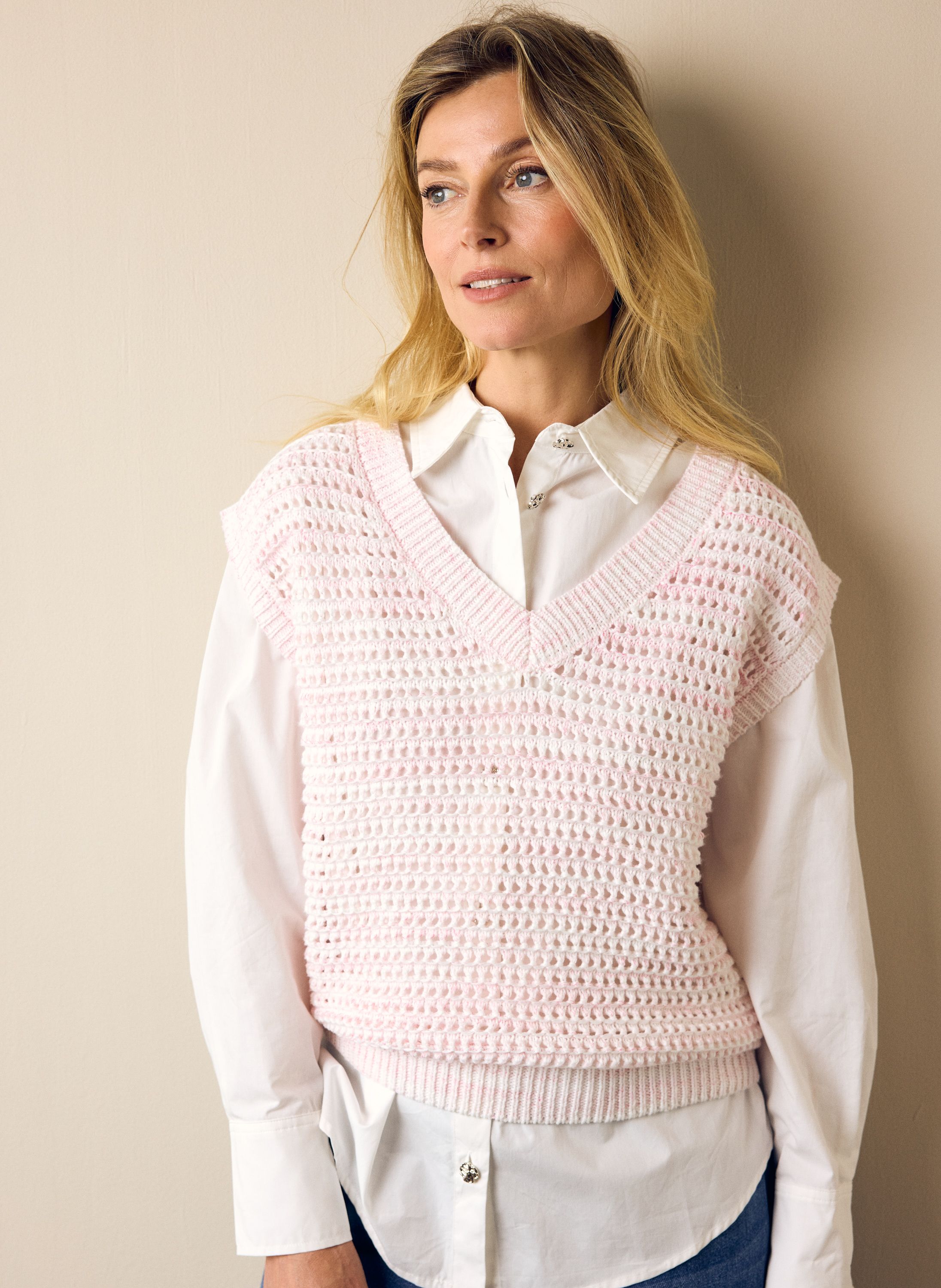 Norah Opengebreide roze spencer white/pink 216529-140