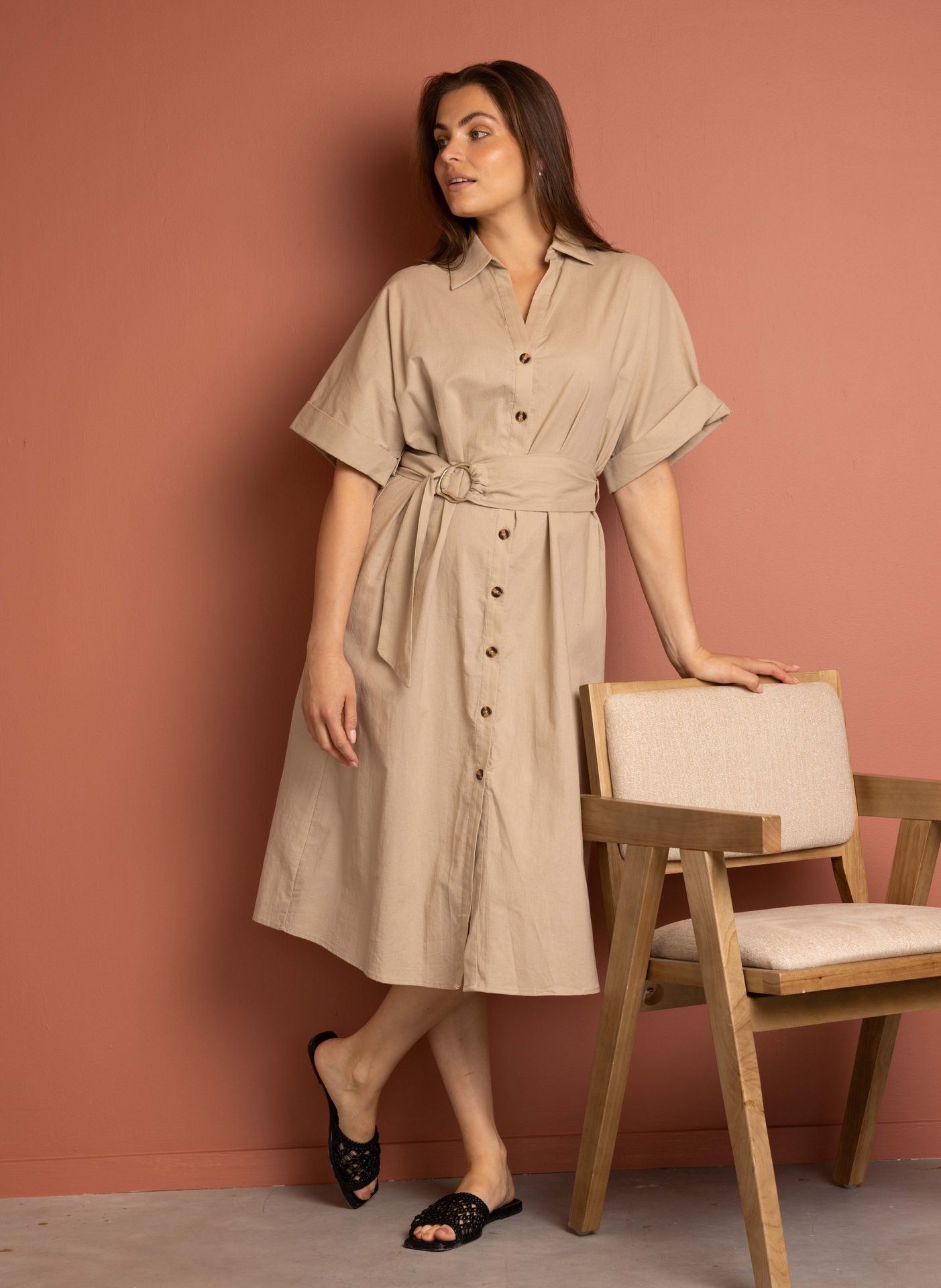 Norah Zandkleurige midi jurk sand 216549-110