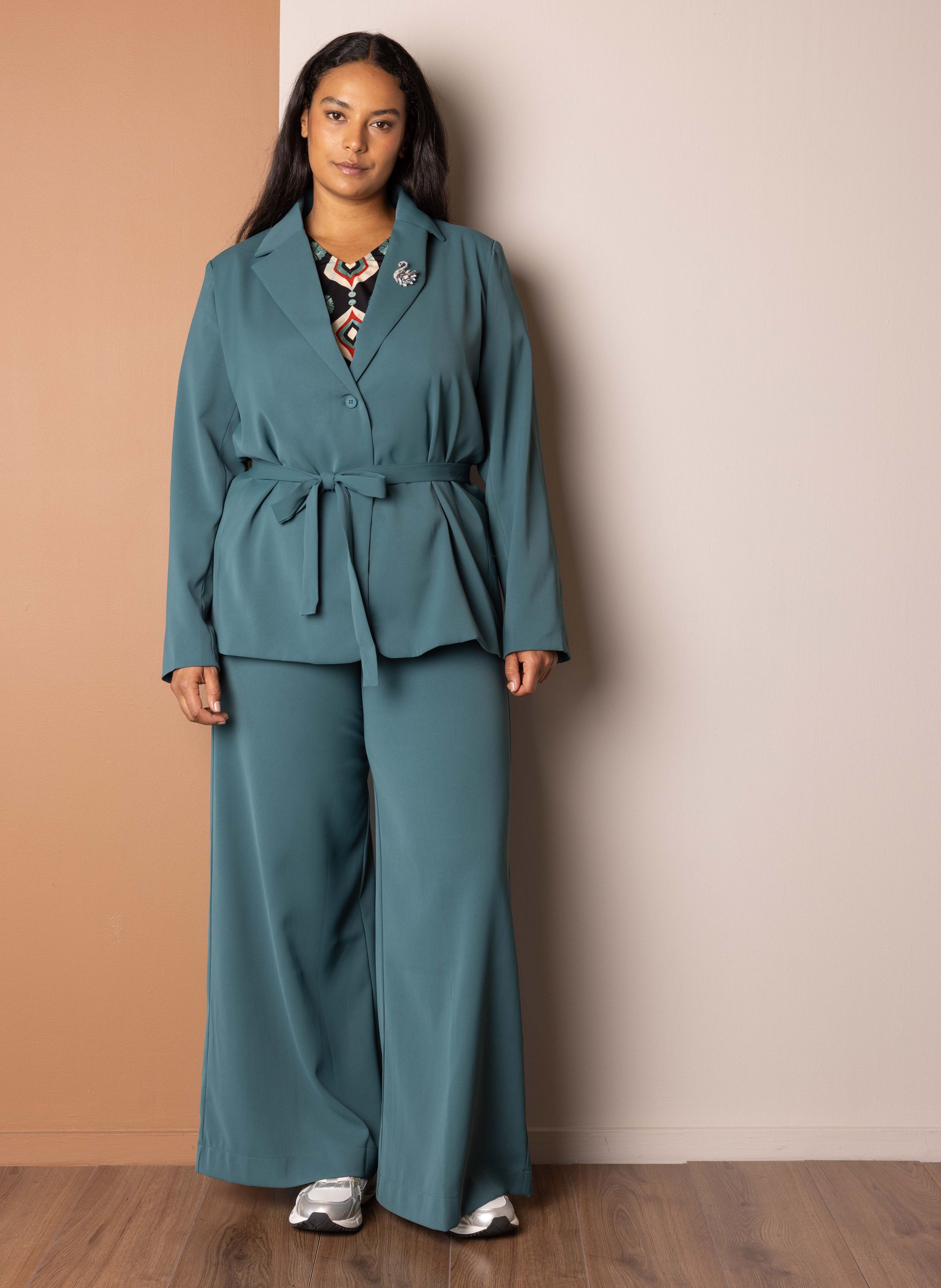Norah Groene wijde broek met riemlussen jade 216552-574