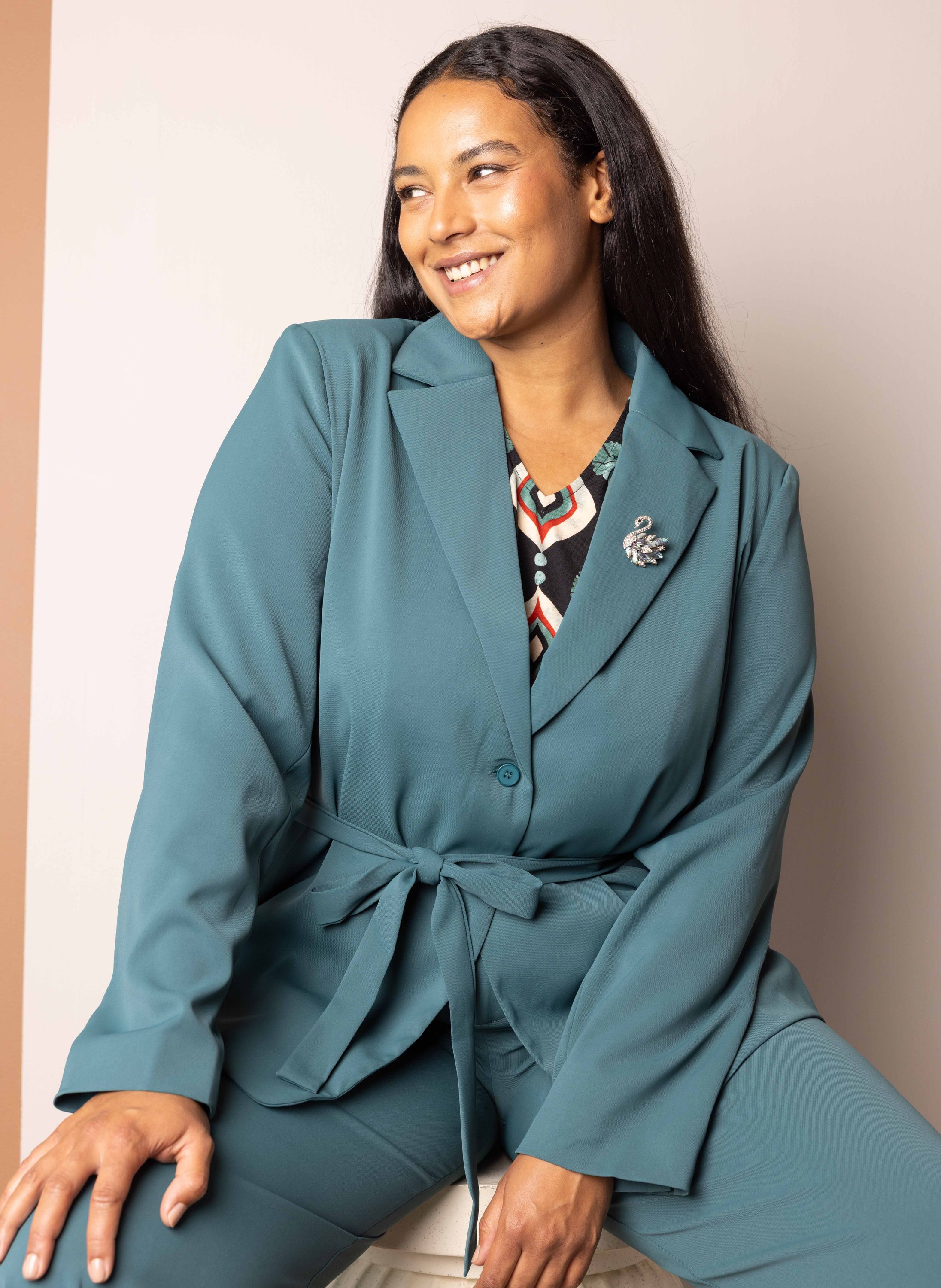 Norah Groene blazer met ceintuur jade 216553-574