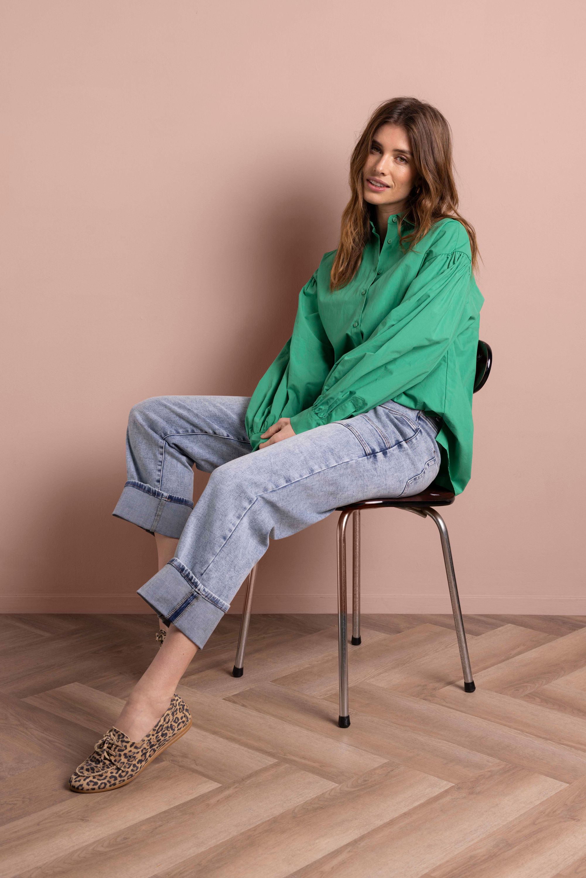 Norah Groene blouse met ballonmouwen green 216572-500