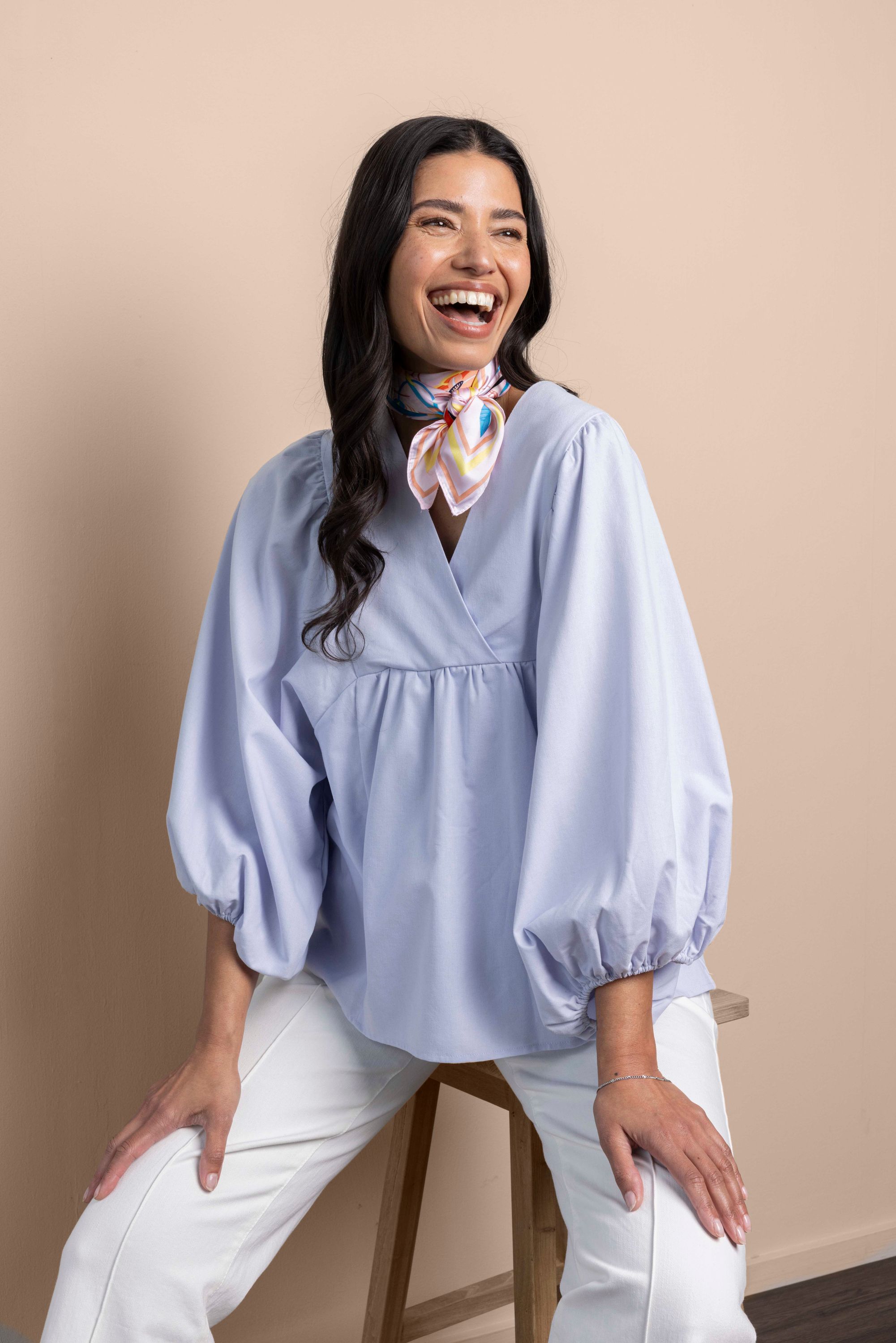 Norah Lichtblauwe blouse met ballonmouwen light blue 216574-401