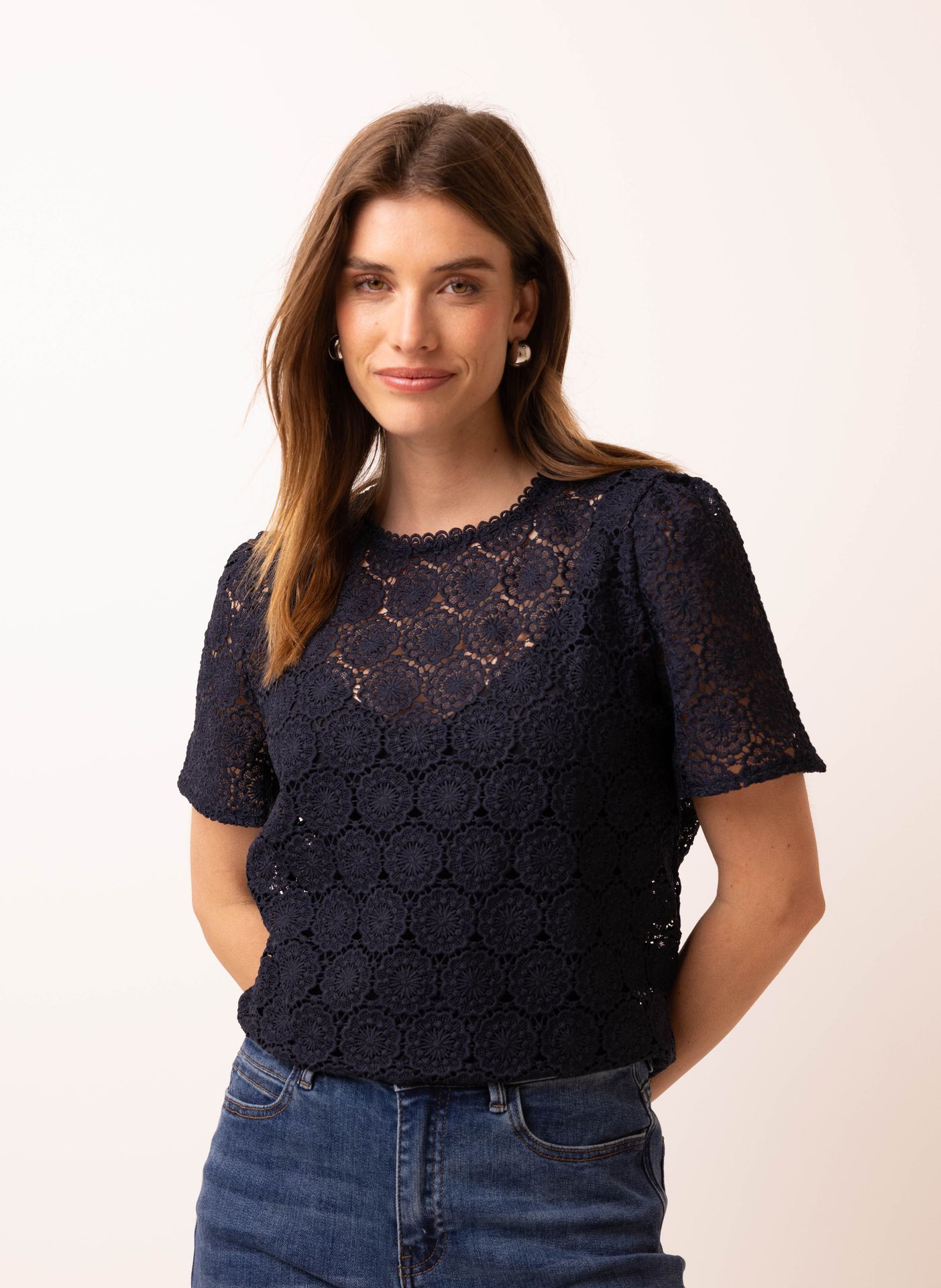 Norah Donkerblauw kanten shirt dark blue 216578-499-34