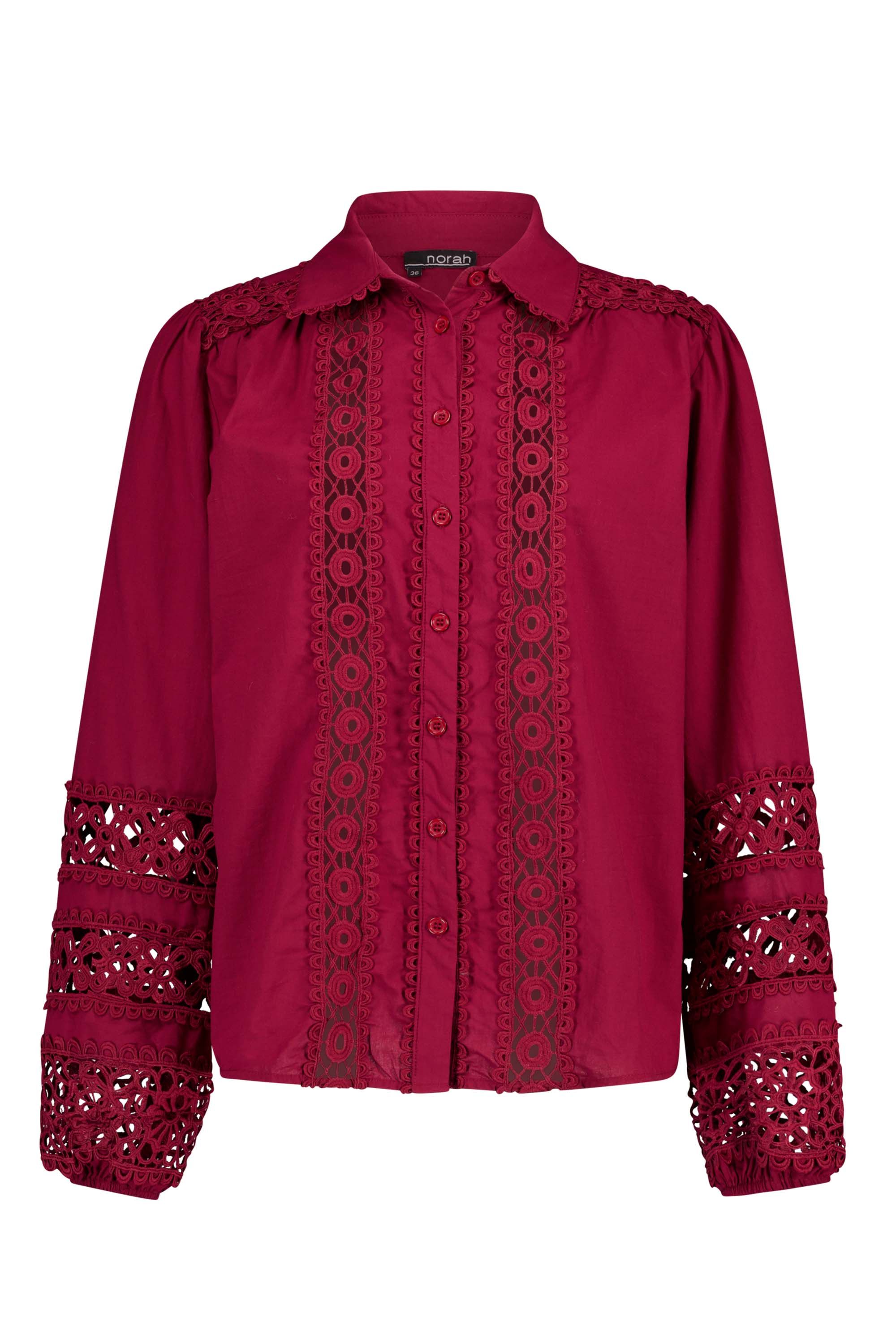 Norah Bordeaux blouse met open borduursels wine red 216623-697-40