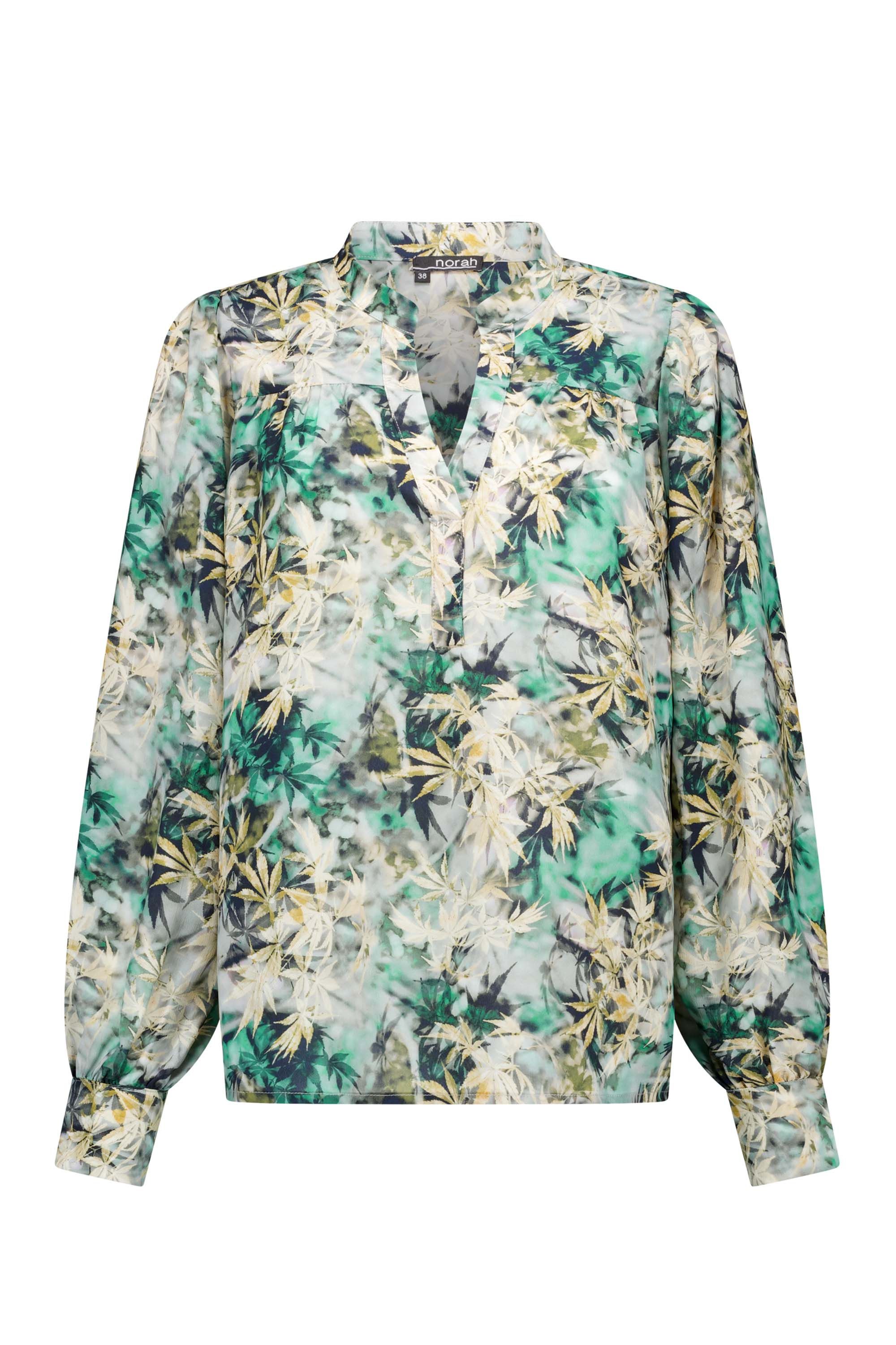Norah Groene blouse met botanische print green multicolor 216660-520