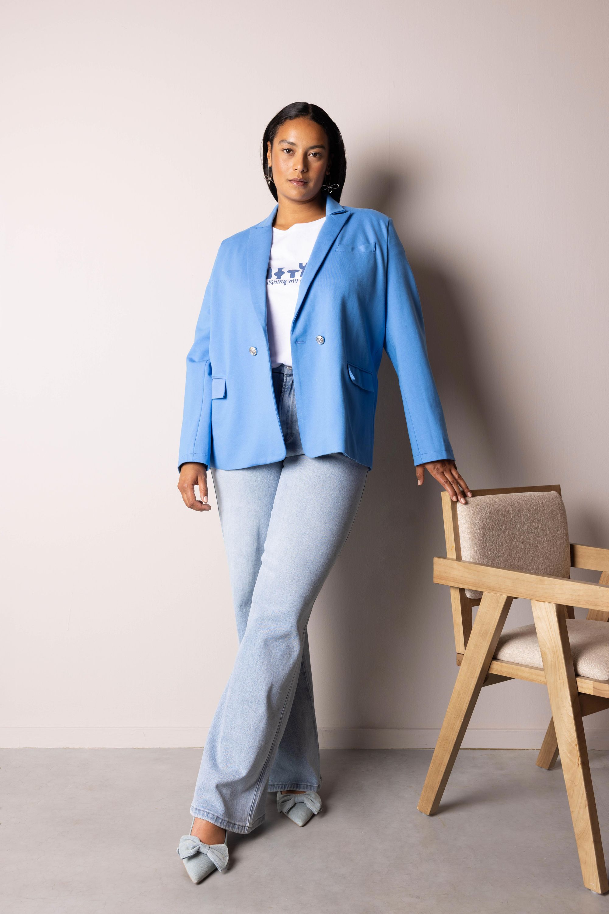 Norah Blauwe blazer met zilverkleurige knopen royal blue 216667-466
