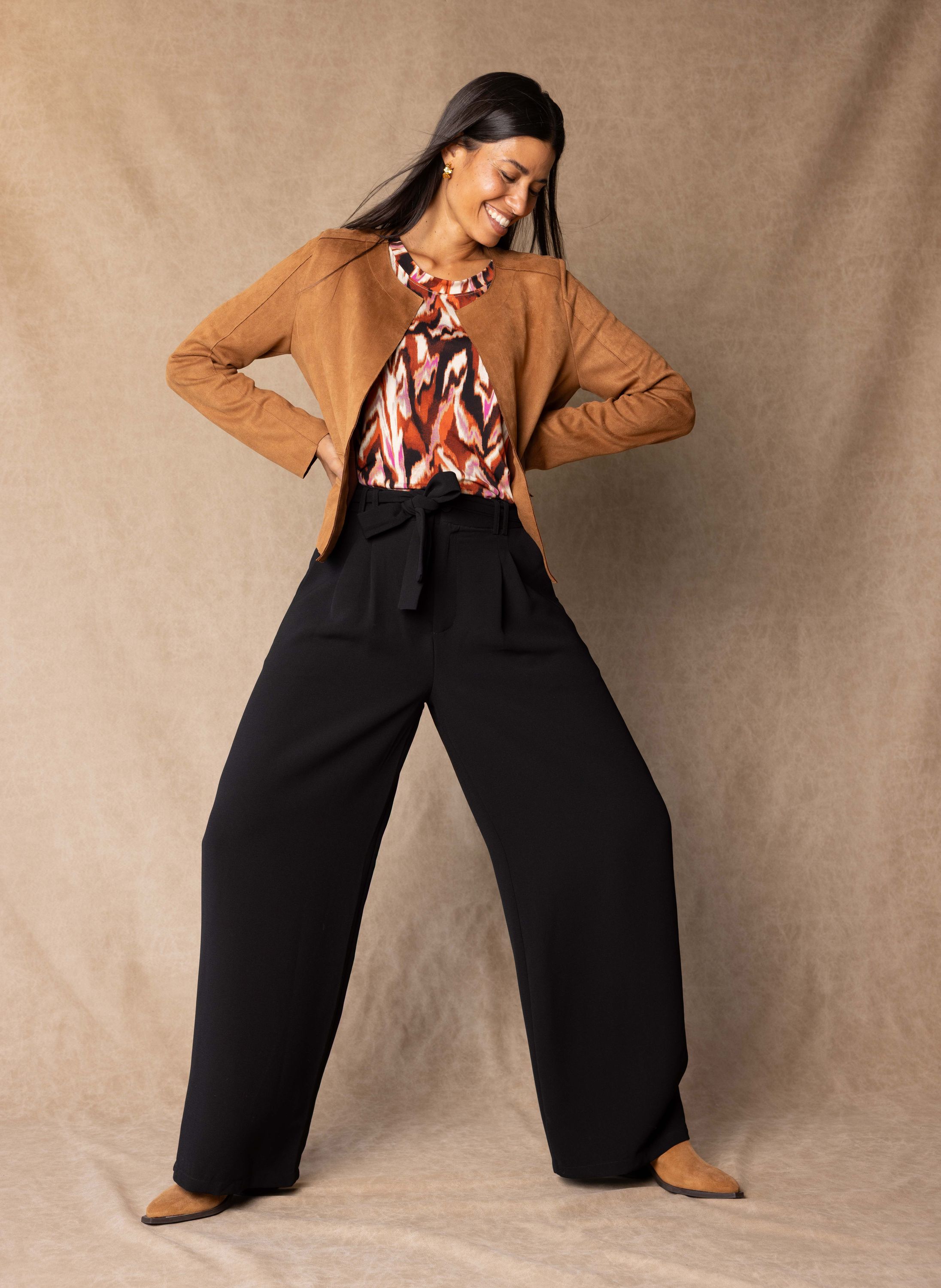 Norah Zwarte wijde broek met ceintuur black 216722-001-40