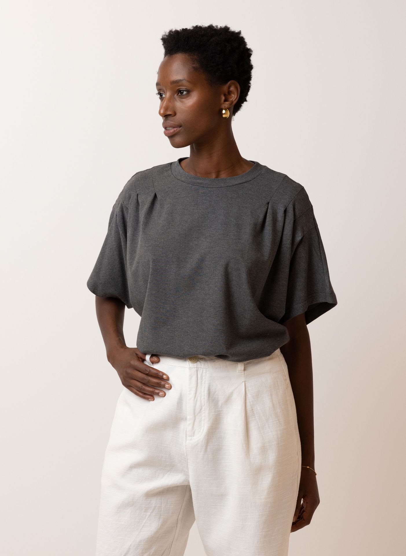 Norah Grijs shirt met plooidetails grey melange 216735-050