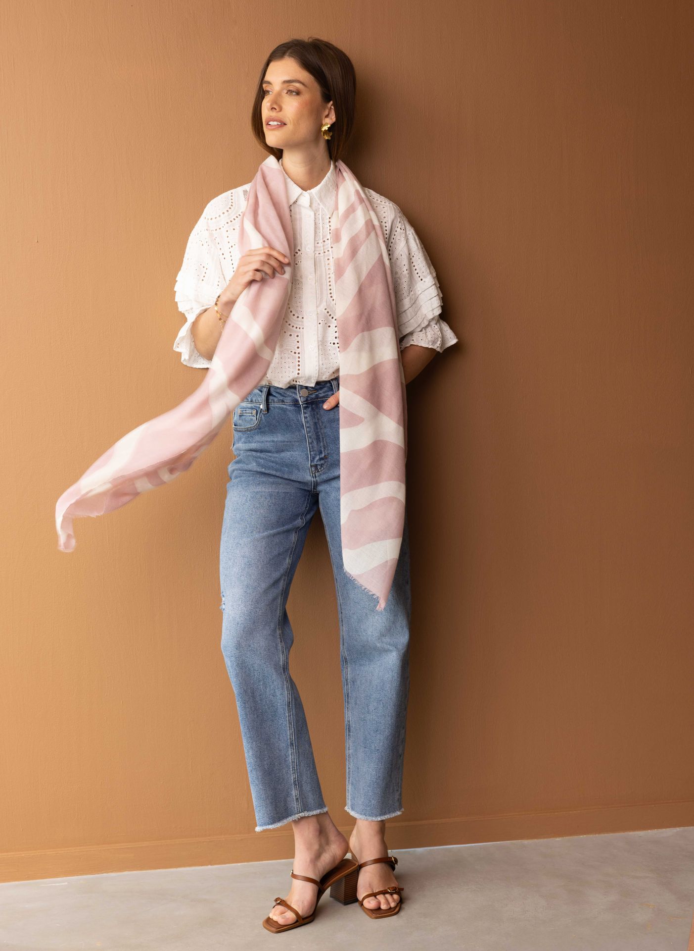 Norah Roze sjaal pink/white 216751-931