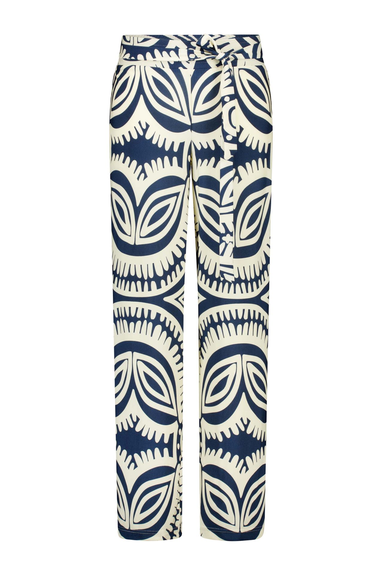 Norah Ecru/blauwe wijde broek met grafische print ecru/blue 216772-174