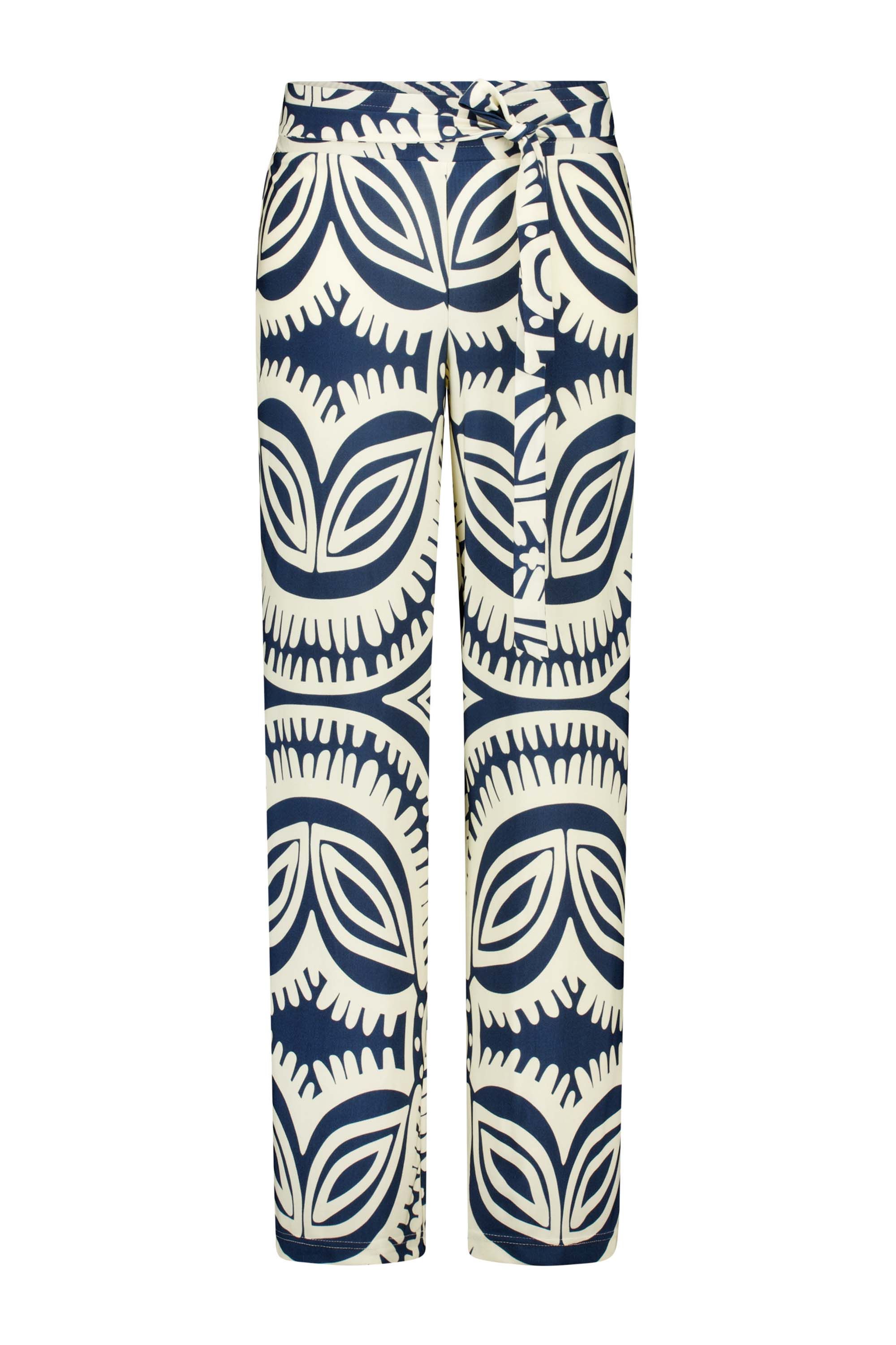 Norah Ecru/blauwe wijde broek met grafische print ecru/blue 216772-174