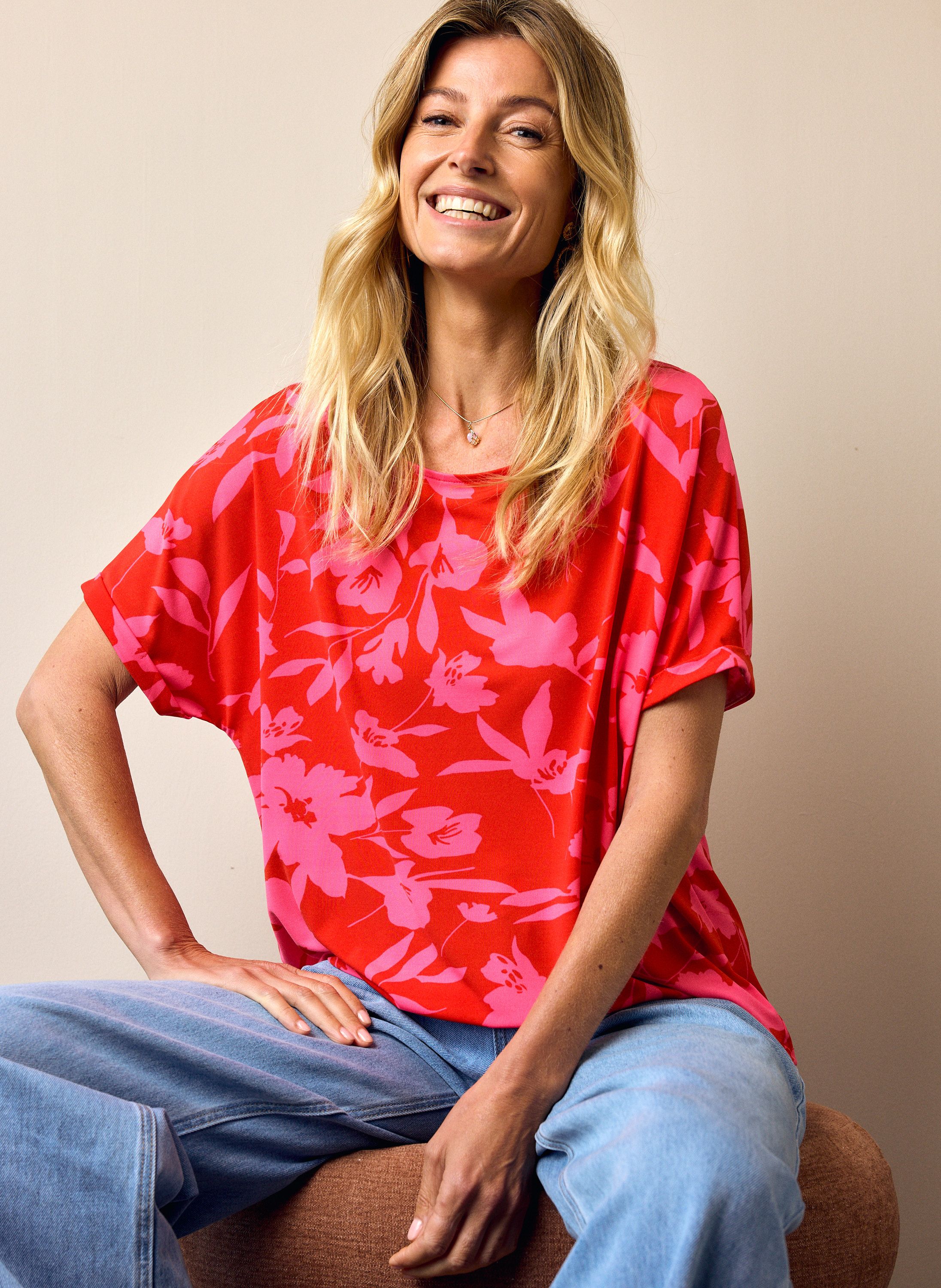 Norah Rood shirt met roze bloemen red/pink 216780-639