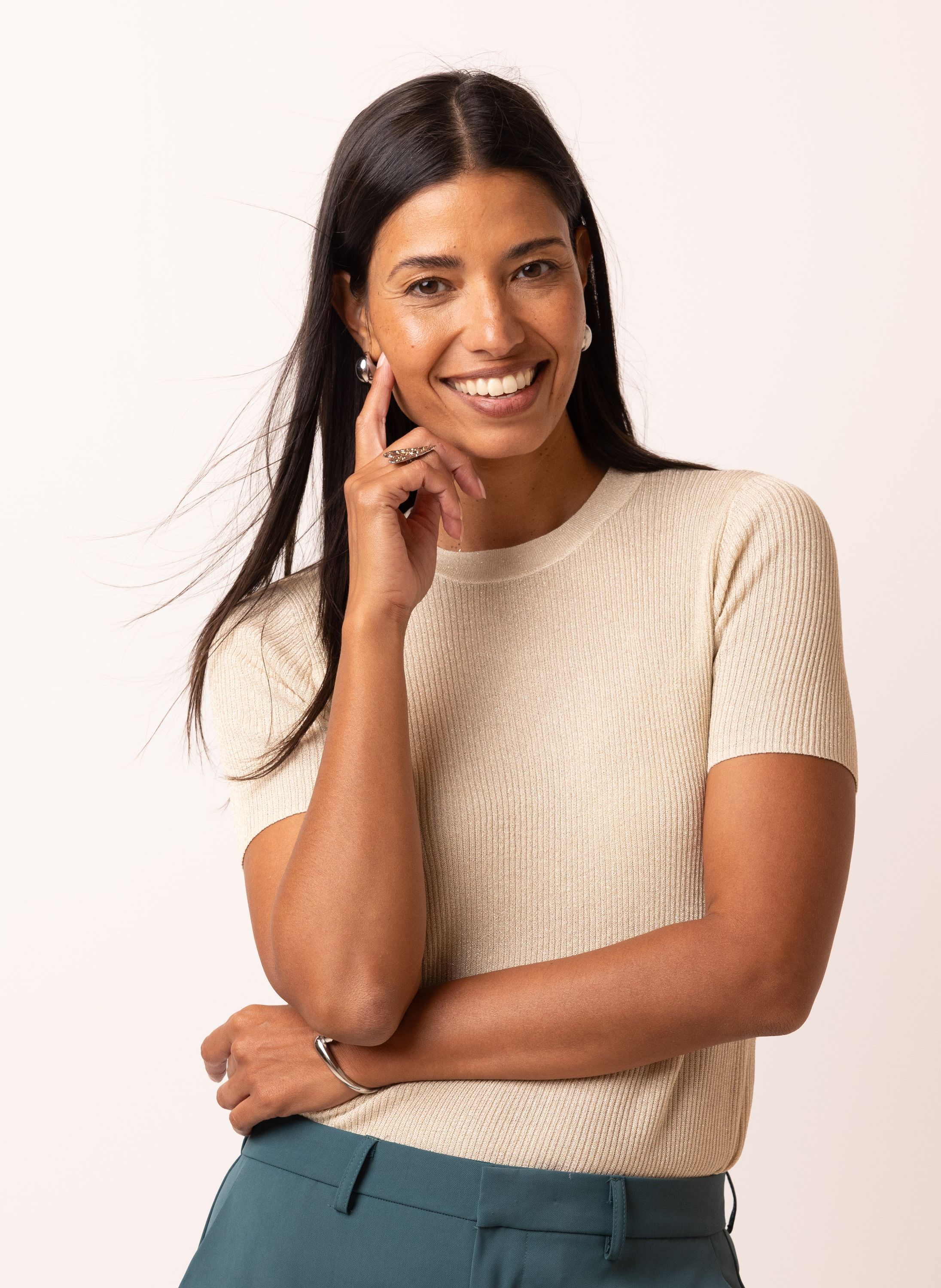 Norah Champagnekleurig shirt van geribde stof champagne 216781-103