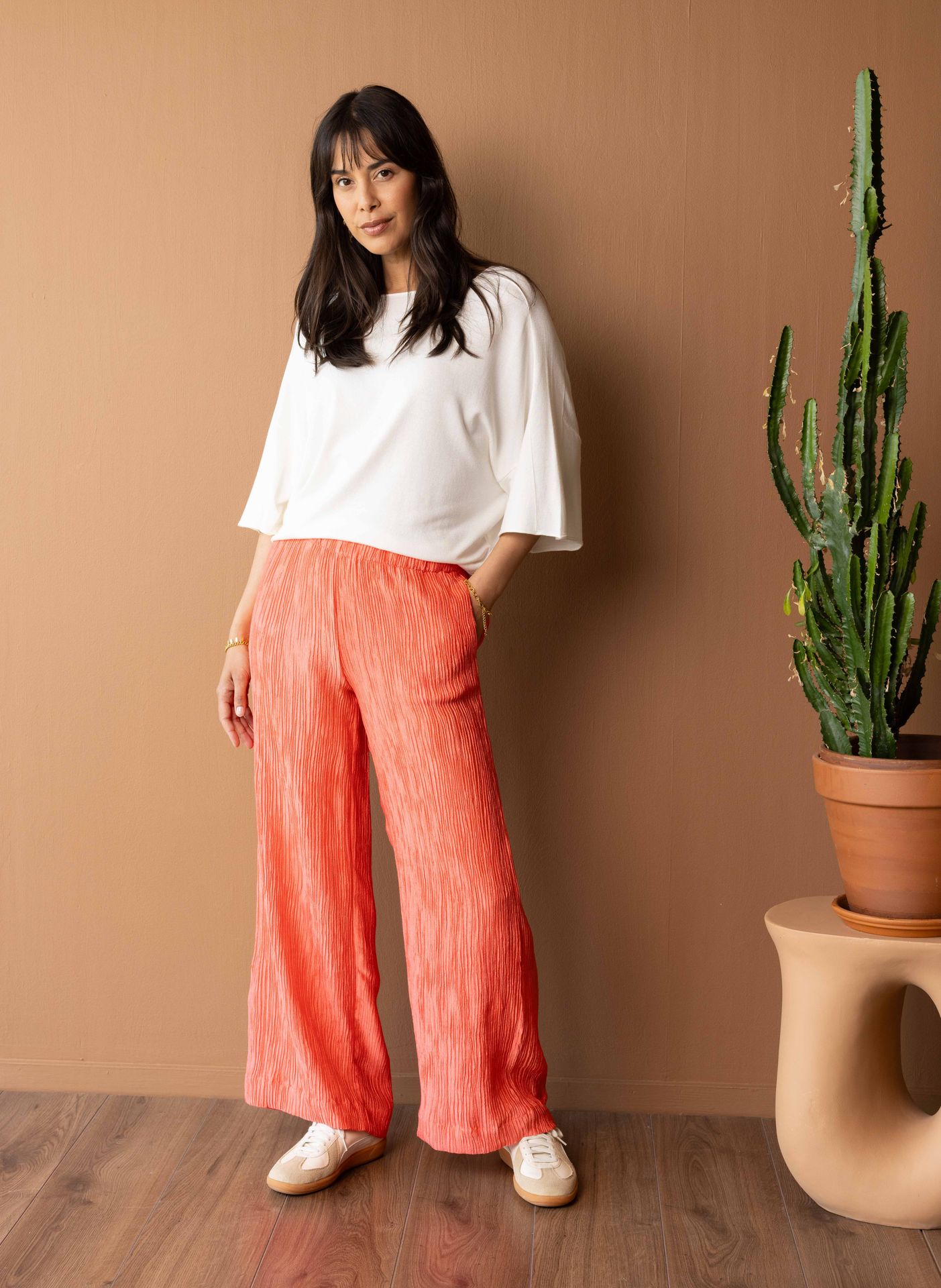 Norah Koraalkleurige wijde broek coral 216784-706-38