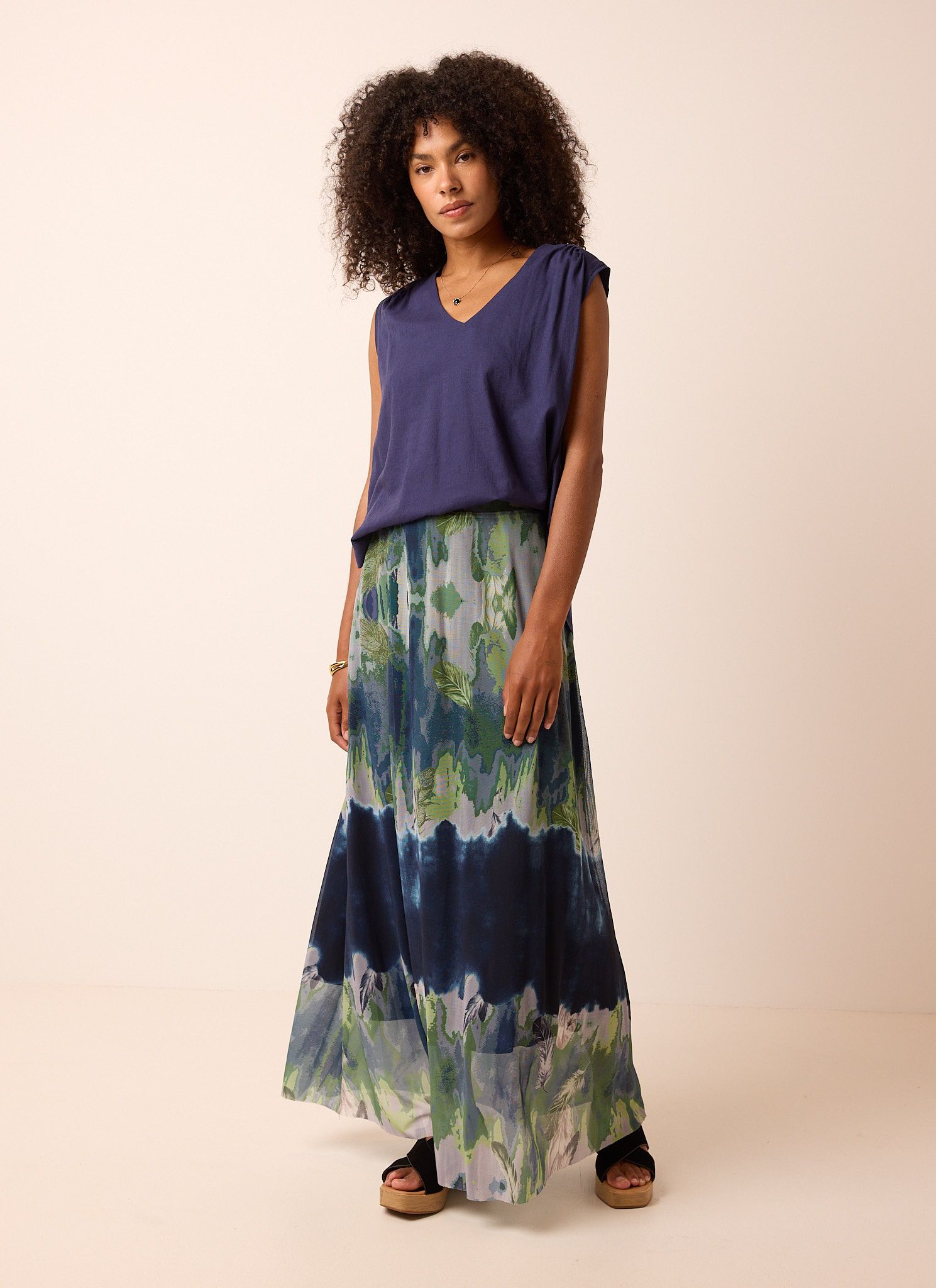 Norah Blauw/groene maxi rok blue/green 216792-435