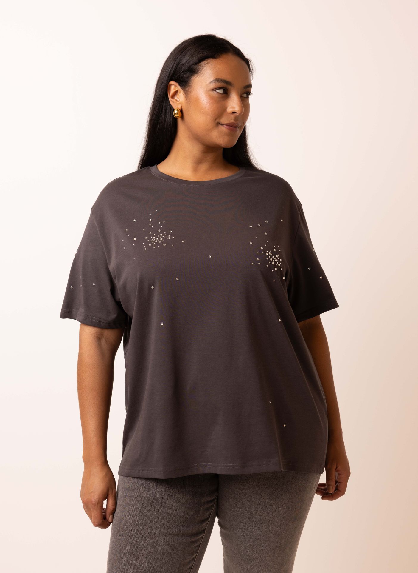 Norah Grijs shirt met strass steentjes grey 216808-045
