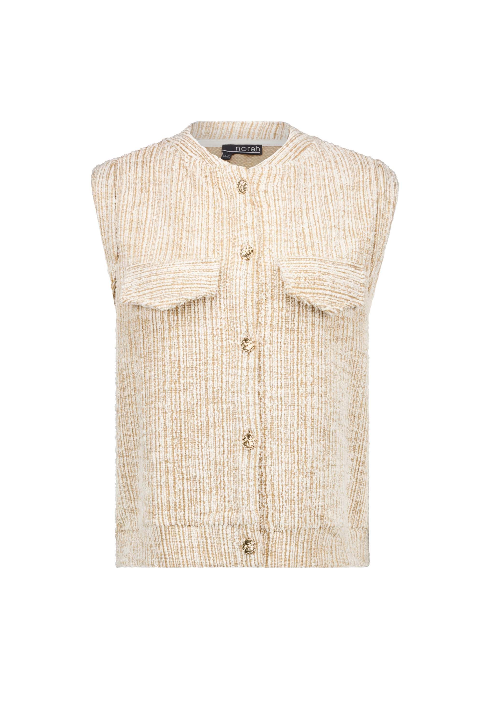 Norah Bruin gilet met goudkleurige knopen Brown/Ecru 216814-241-38-40
