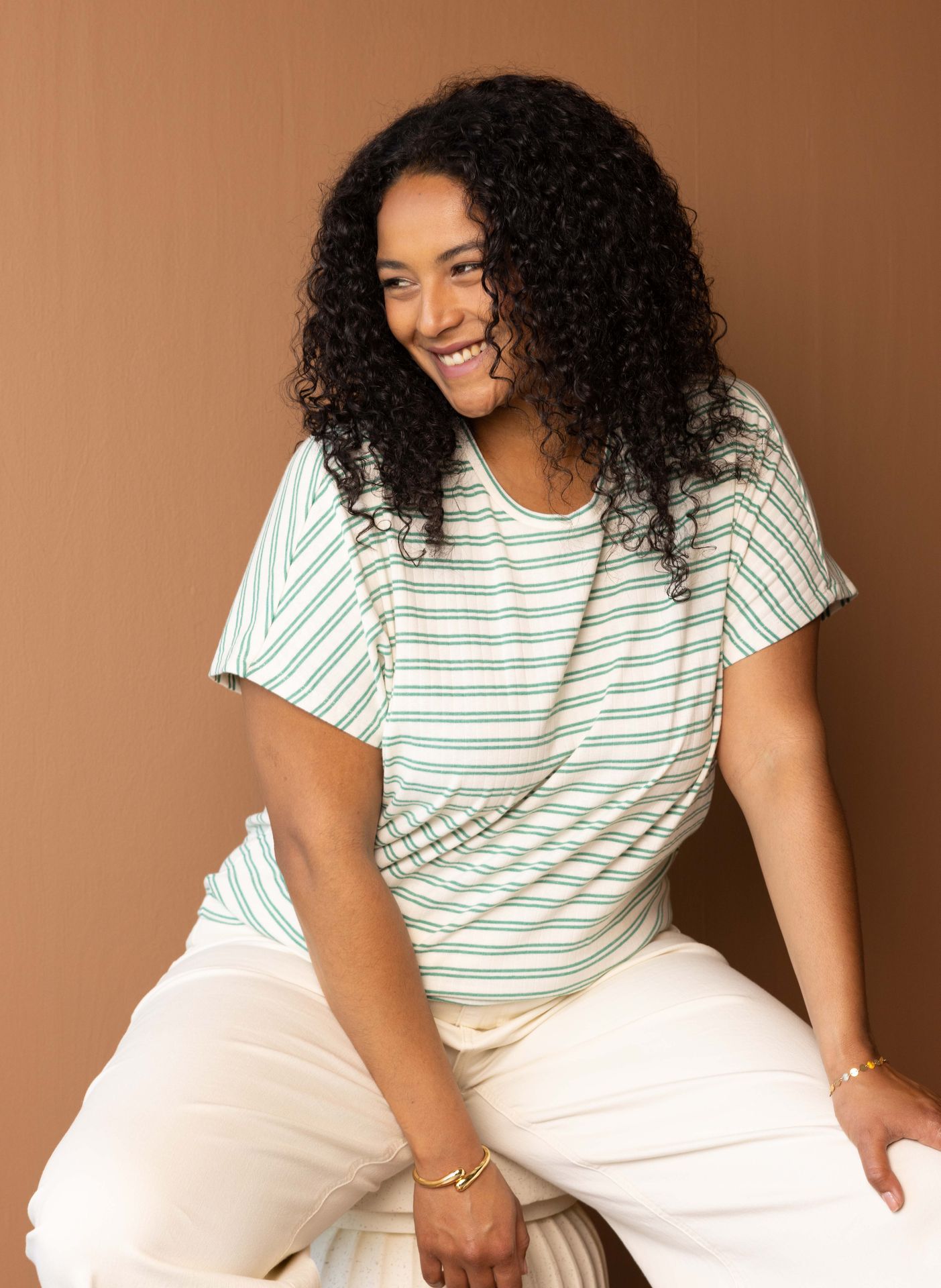 Norah Gestreept shirt ecru/green 216816-175