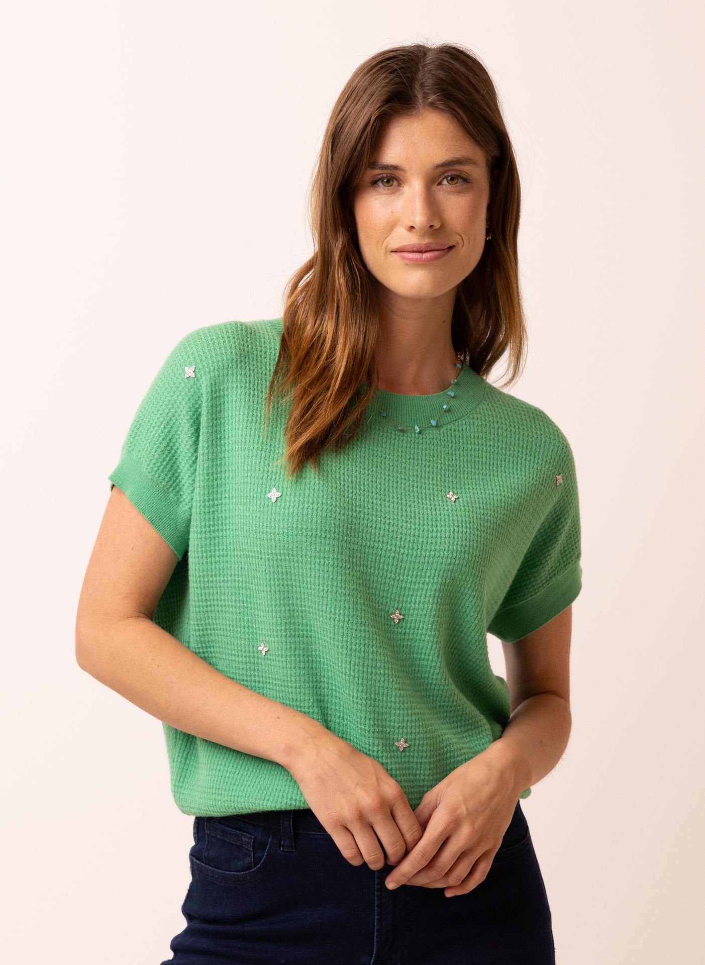 Norah Groen gebreid shirt met structuur  apple green 216853-505