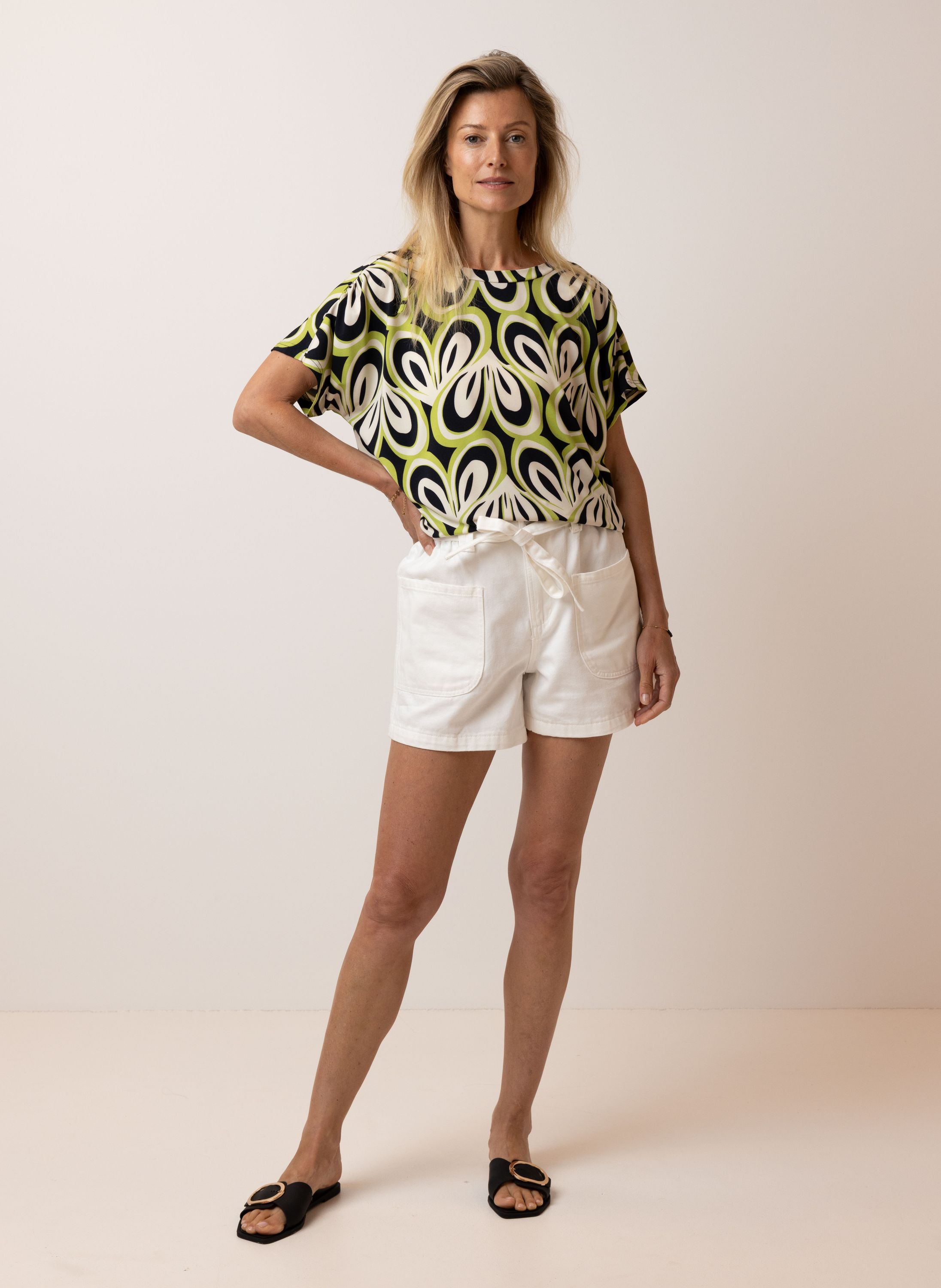 Norah Groen shirt met strikdetail green multicolor 216855-520
