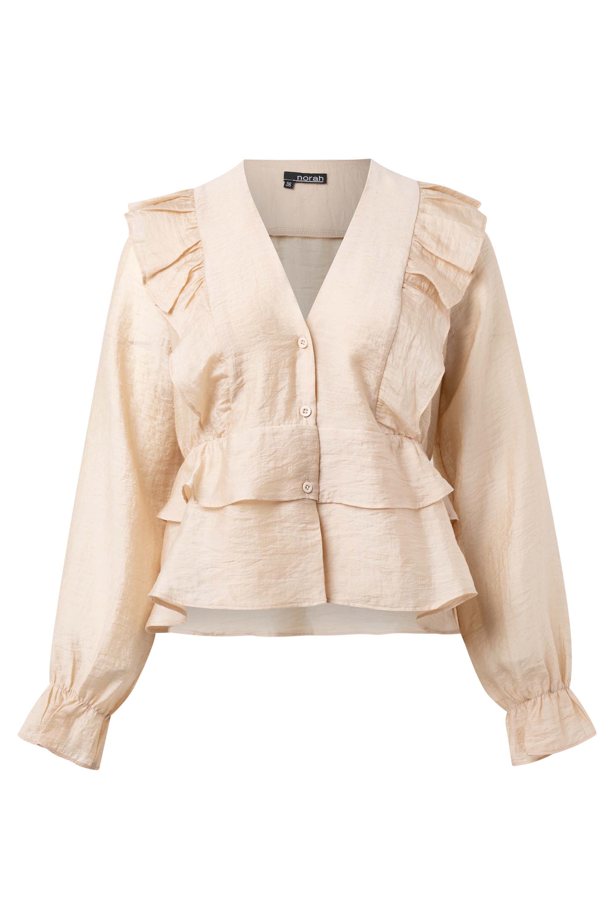 Norah Zandkleurige blouse met volants sand 216860-110