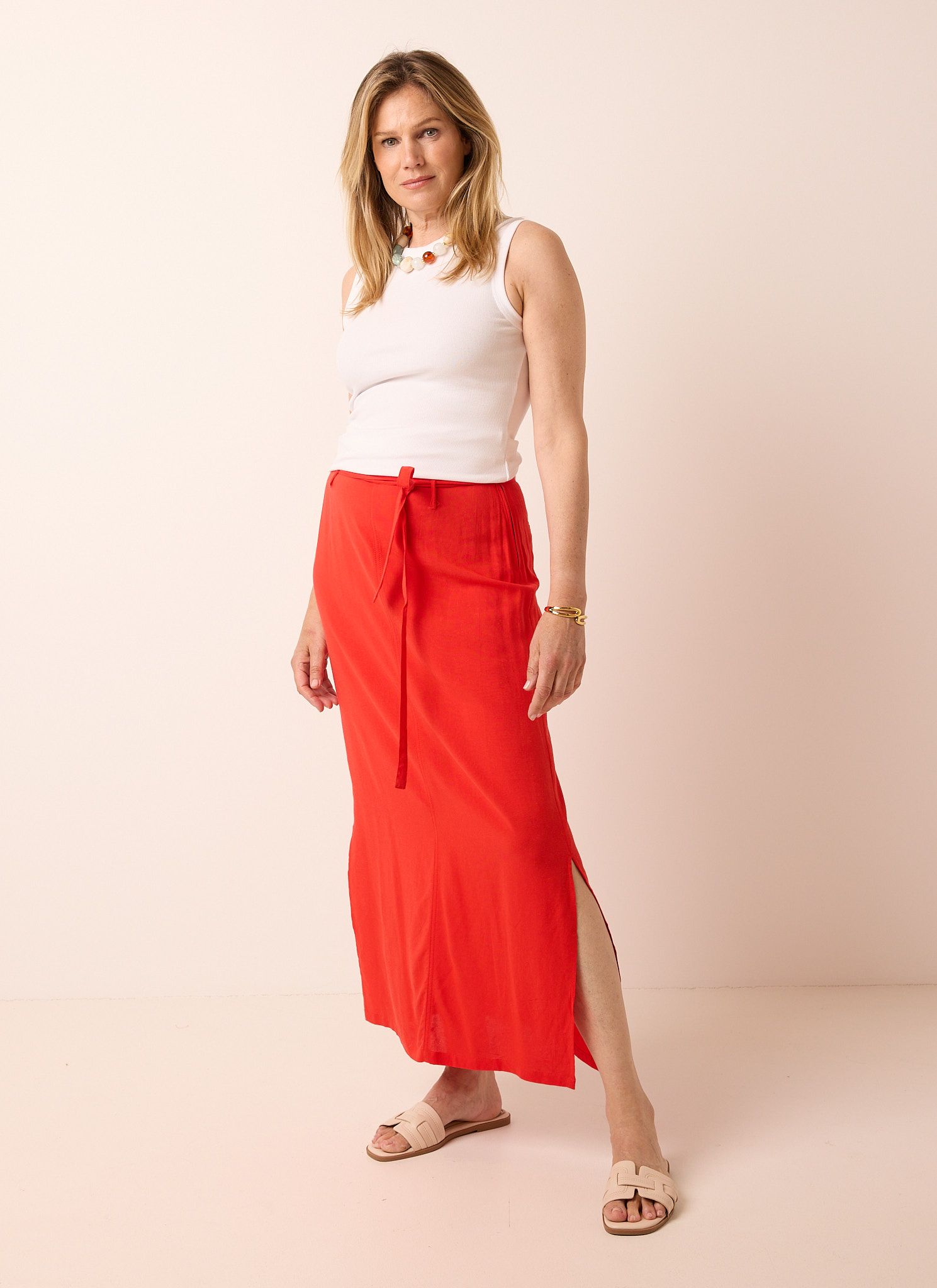 Norah Rode midi rok met strikkoord red 216868-600