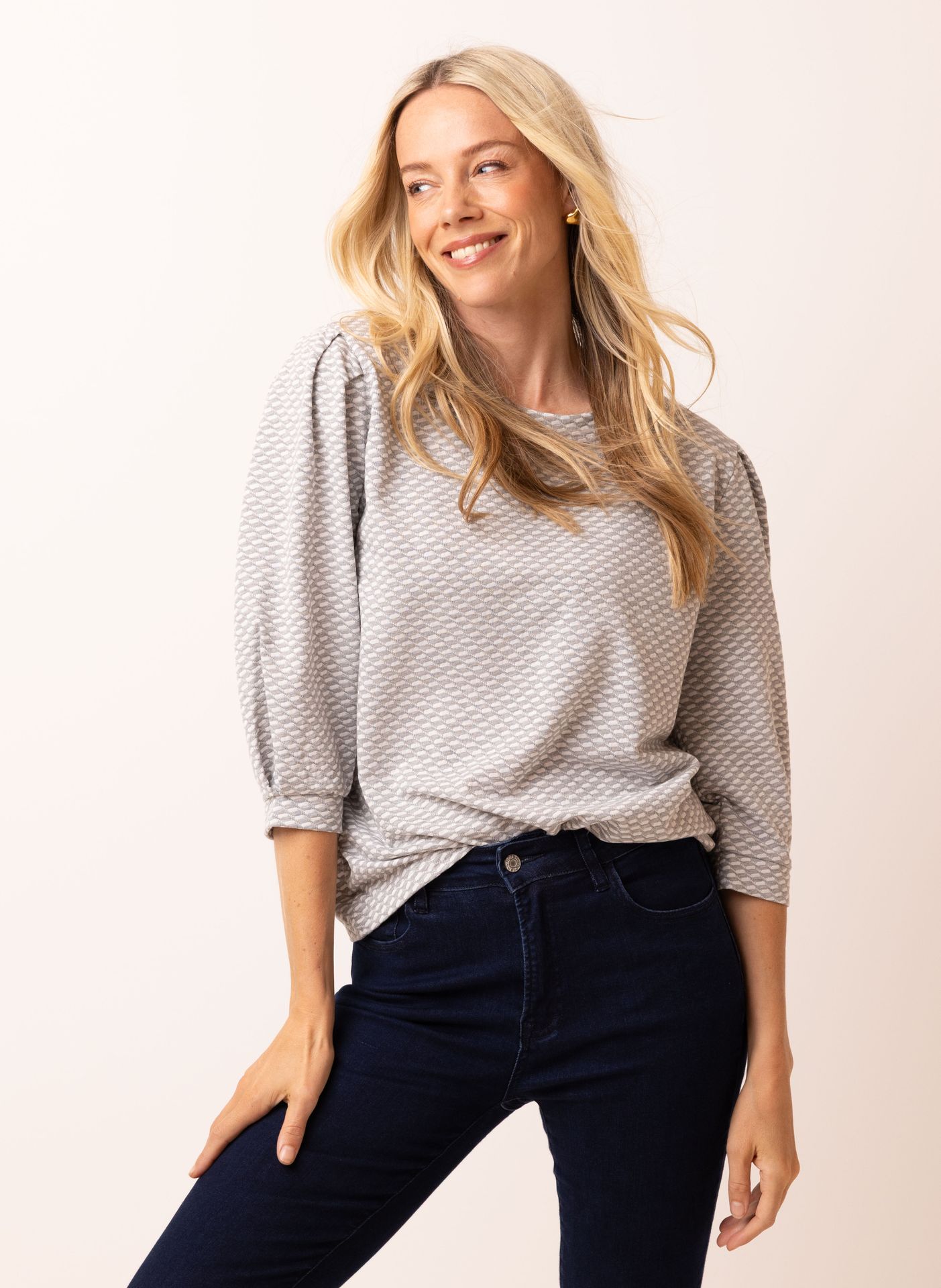 Norah Grijs shirt met patroon grey/ecru 216875-081