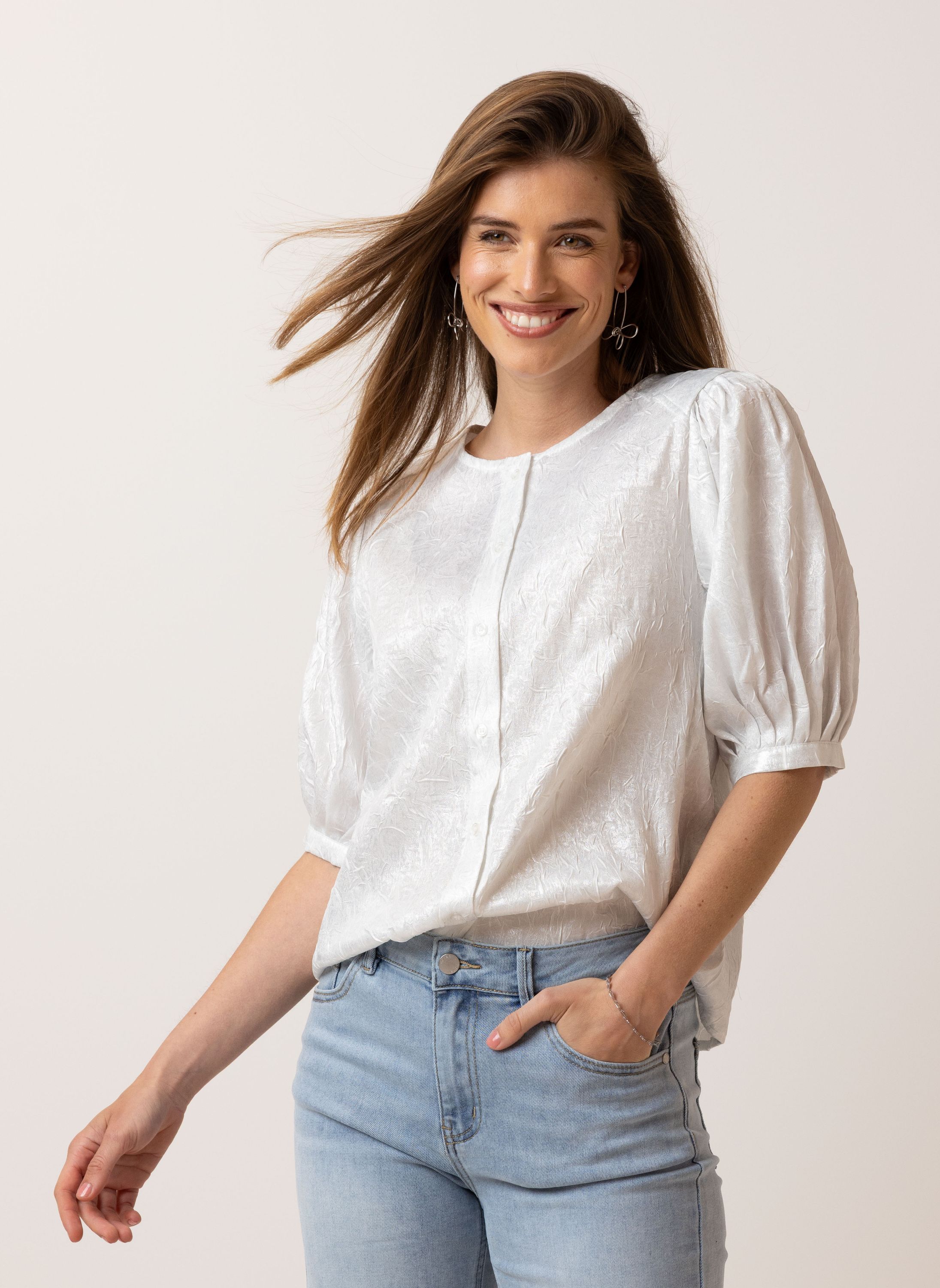 Norah Zilverkleurige blouse met kreukeffect silver 216877-099