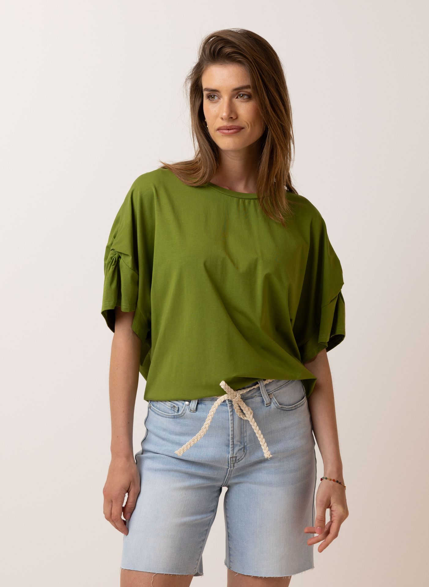 Norah Groen shirt met plooidetail olive green 216878-594