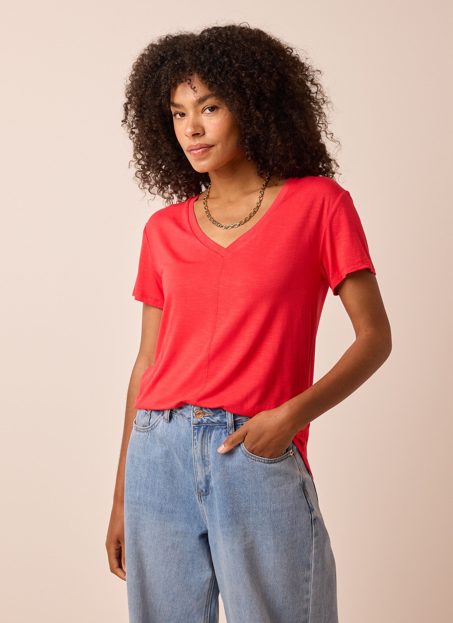 Norah Rood shirt met V-hals red 216928-600