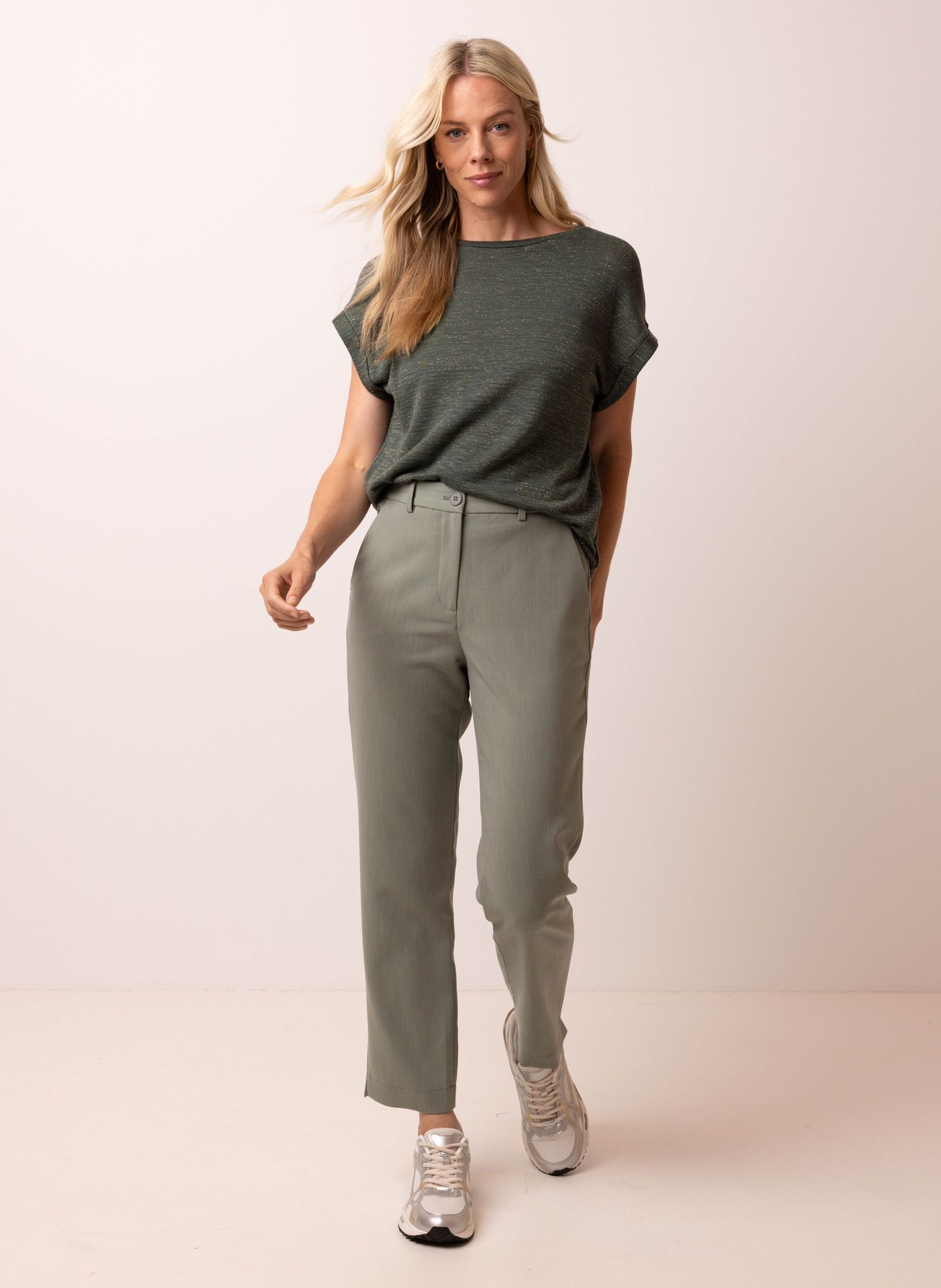 Norah Groen/grijze loose fit broek  green/grey 216933-540