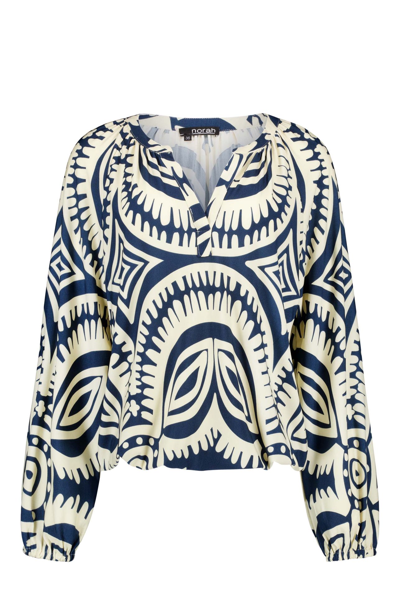 Norah Ecru/blauwe blouse met grafische print ecru/blue 216936-174-34