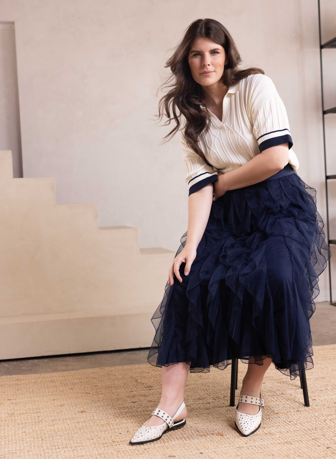 Norah Donkerblauwe tule maxi rok dark blue 216958-499